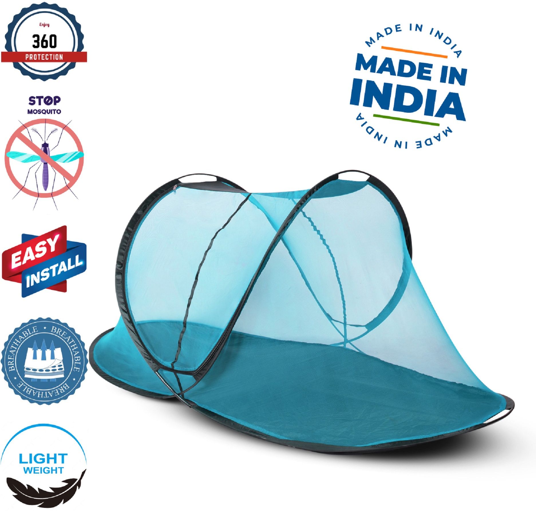 Polyester Adults Washable Comfortable Single Bed Mosquito Net with Base & Foldable Net (215x105x90 CM) Mosquito Net-image-48