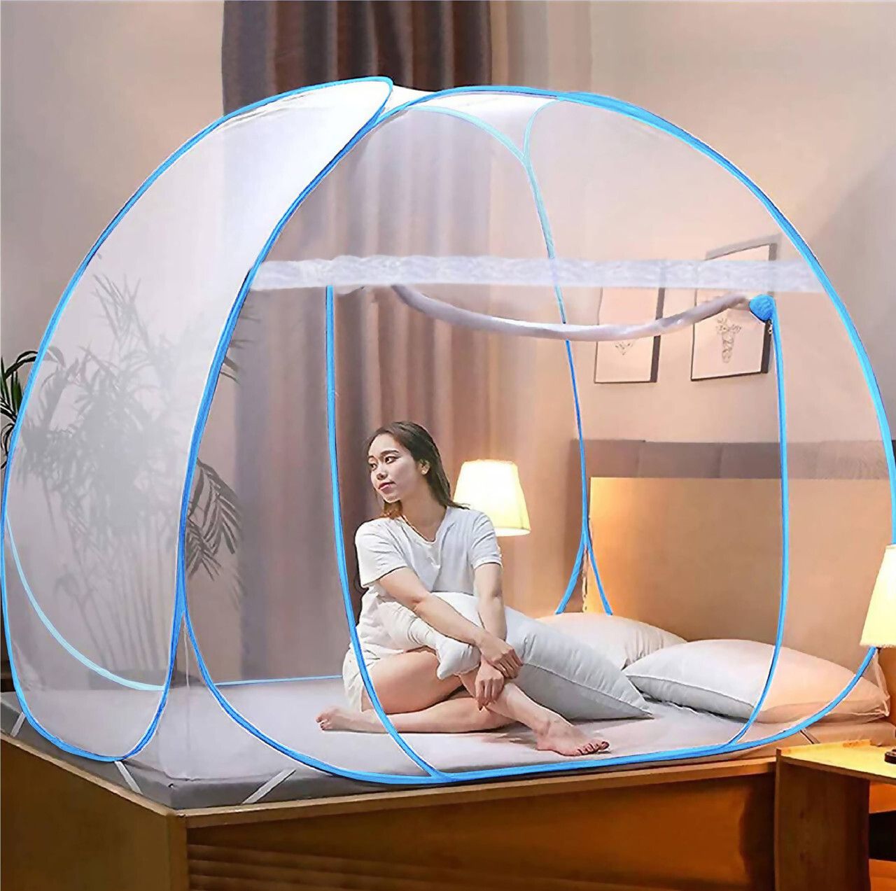 realiq Pro 78x72 Inch Foldable Double Bed Mosquito Net with Zipper Door Polyester Washable Adults Mosquito Net-picture-17