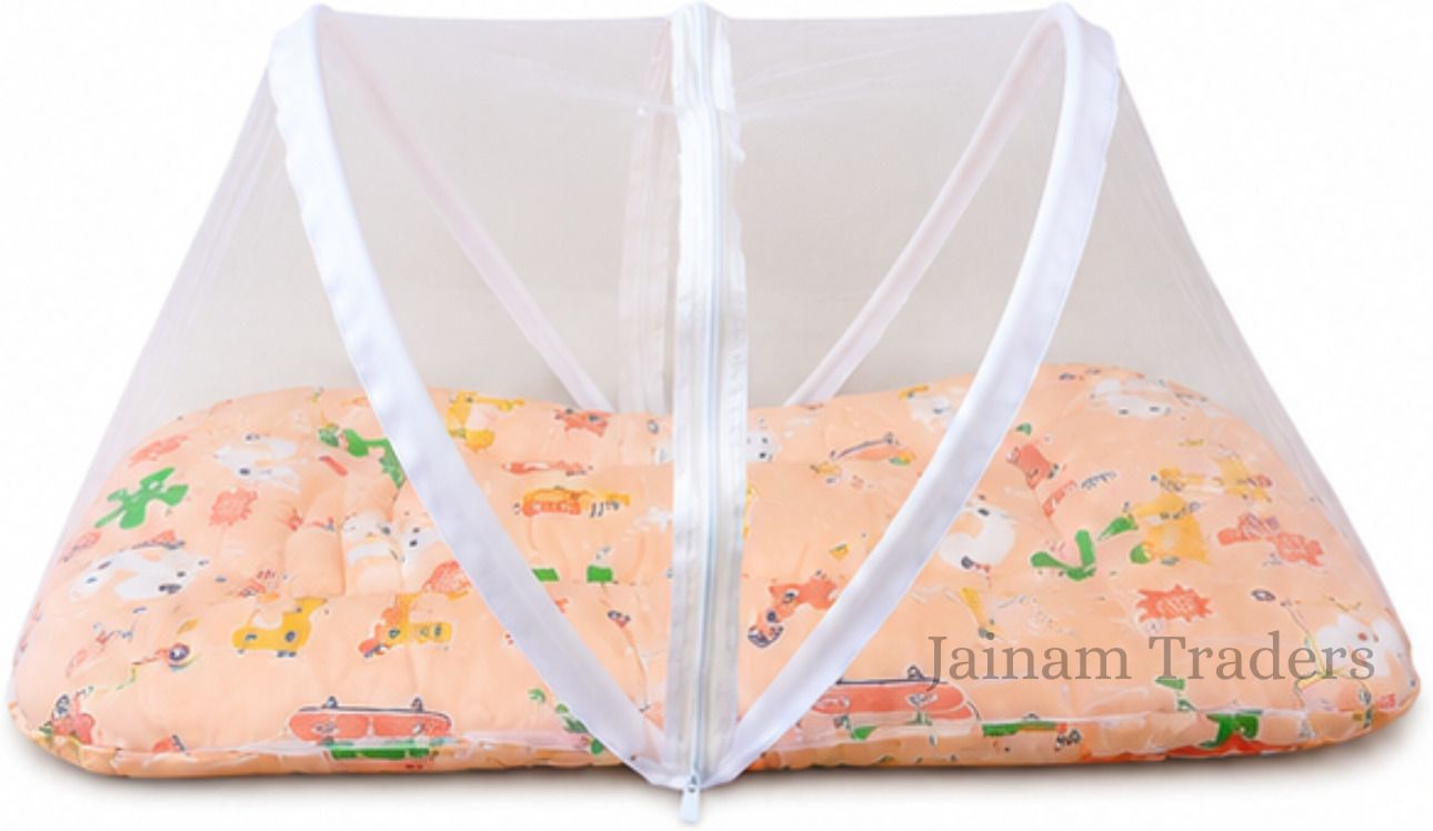 Foldable Baby Mosquito Net Bed with Soft Cotton Mattress orange Nylon Washable Infants Mosquito Net-image-25