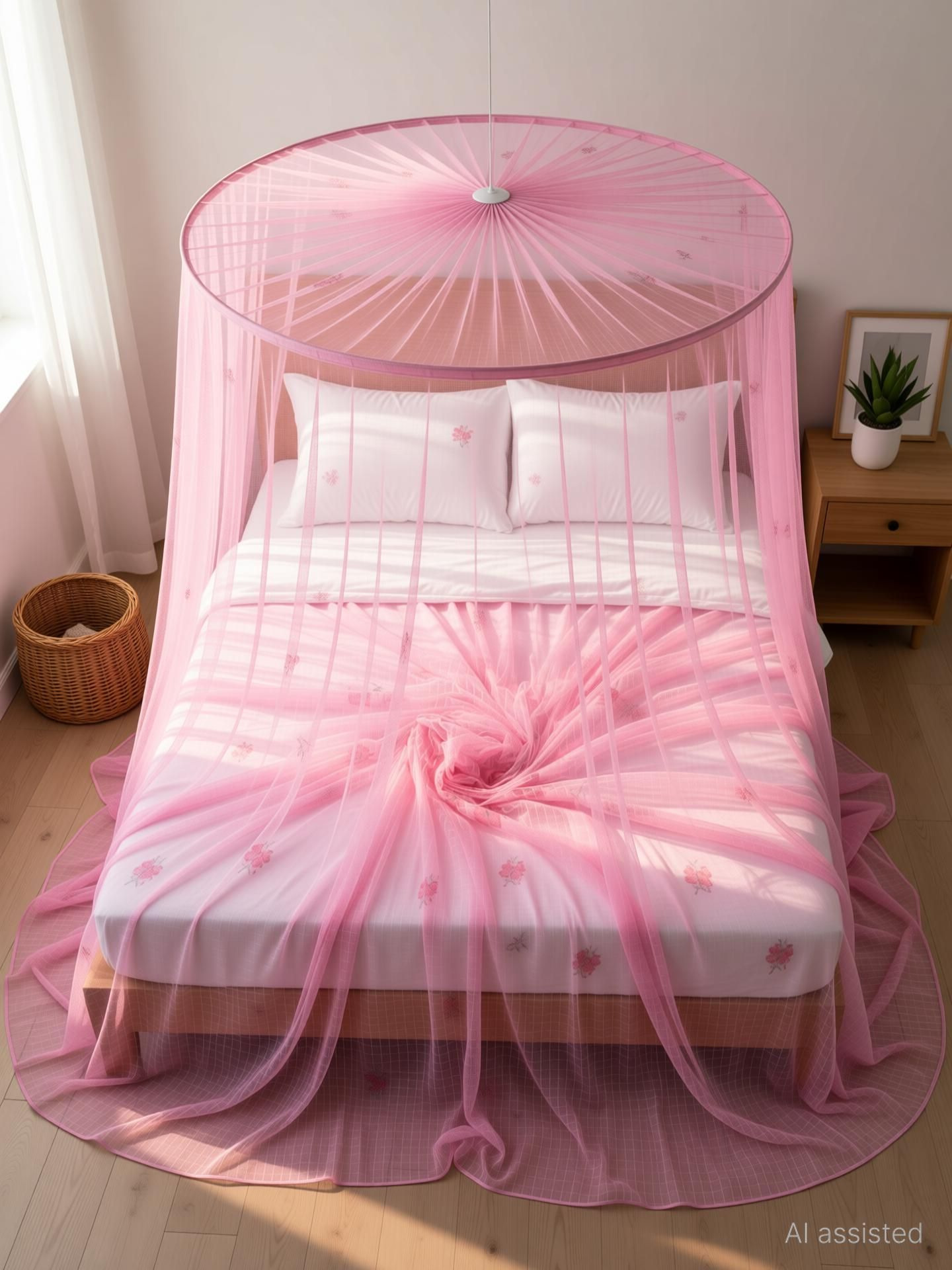 Air Flowable King Size Bed(7x8)ft Pink HDPE - High Density Poly Ethylene Washable Adults Mosquito Net-image-42