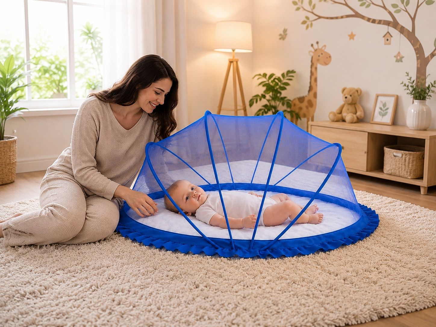 zavamart Premium quality baby mosquito net blue colour Cotton Washable Kids Mosquito Net-picture-27