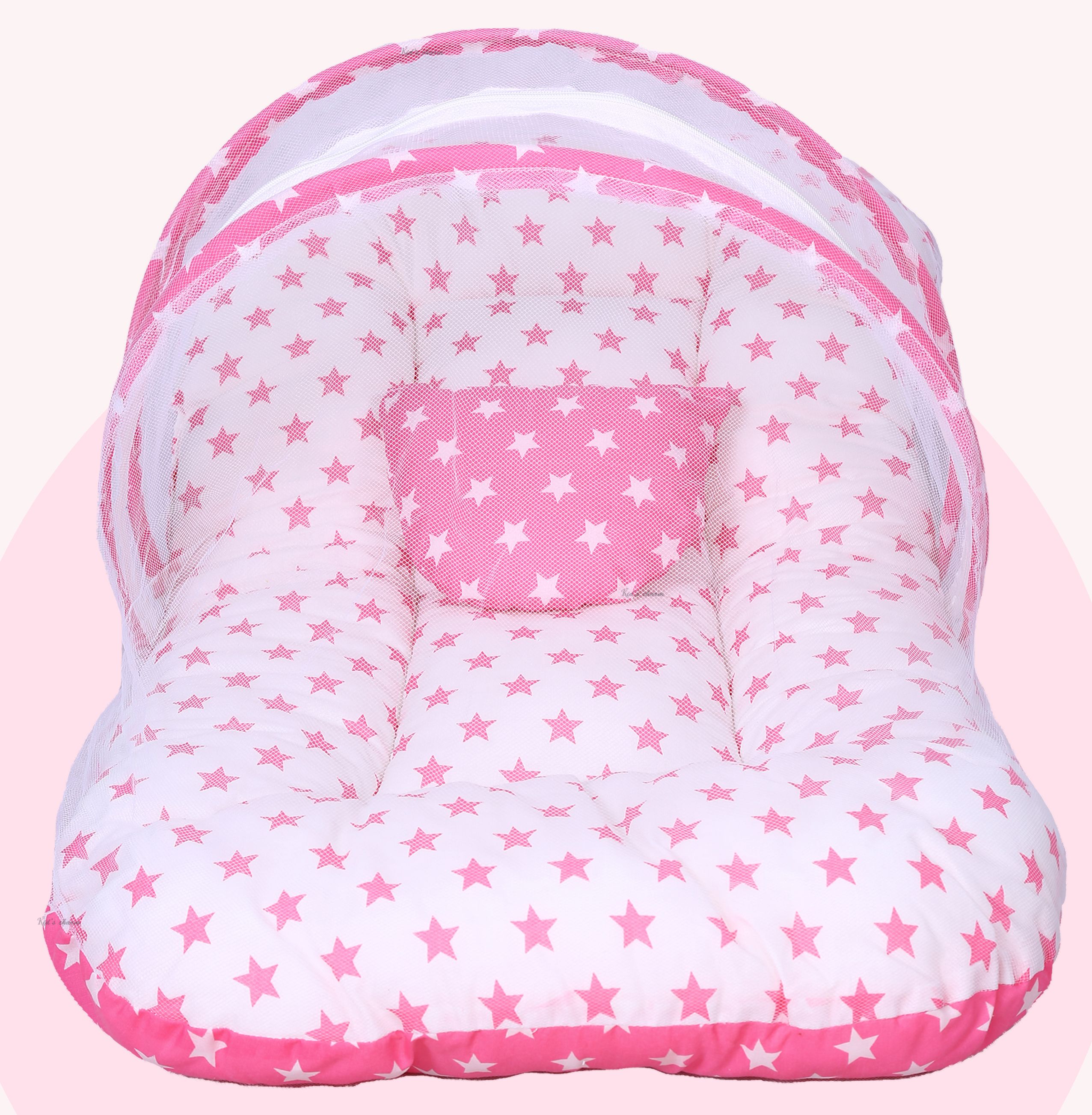 Fibre Infants Washable Cotton Mosquito Net Bed With Thick Mattress Zip Closure & Neck Pillow(Star Pink) Mosquito Net-image-19