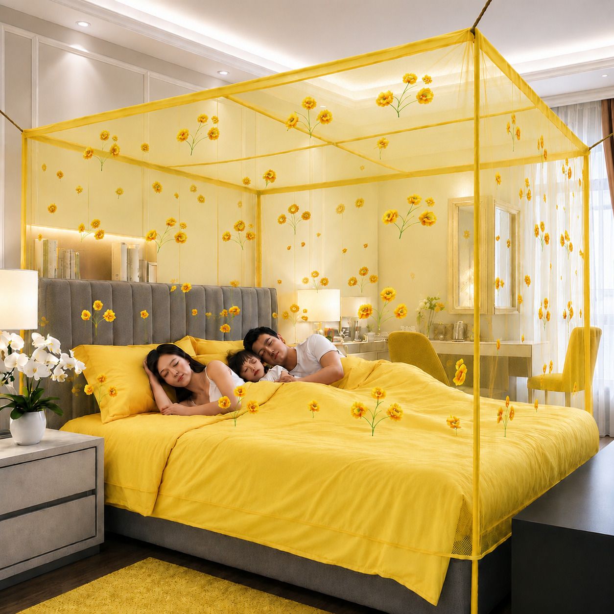 Flower Print Double Bed Machardani 6×7Feet Polyester Washable Adults Mosquito Net-image-20