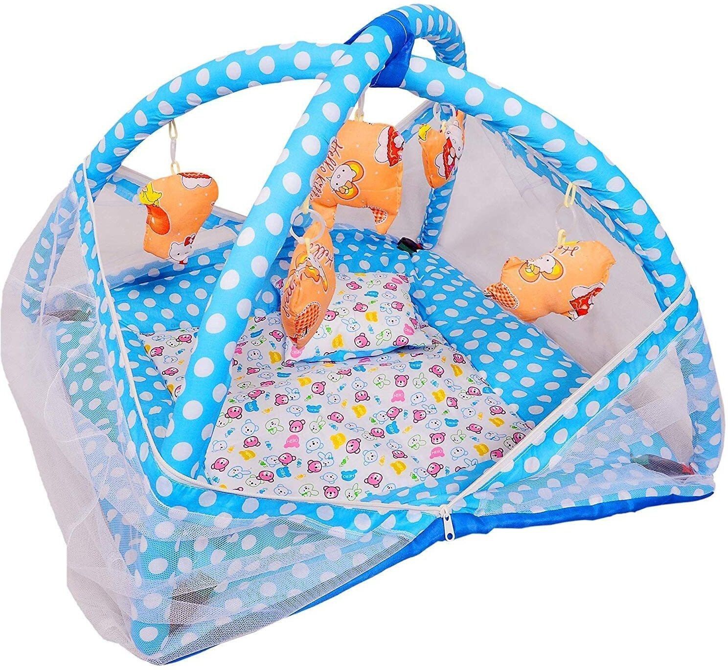 Polyester Infants Washable Mosquito Net and Play Gym wit anging Toys ,0-12 Monts(Sky Blue color)3 H51 Mosquito Net-image-49