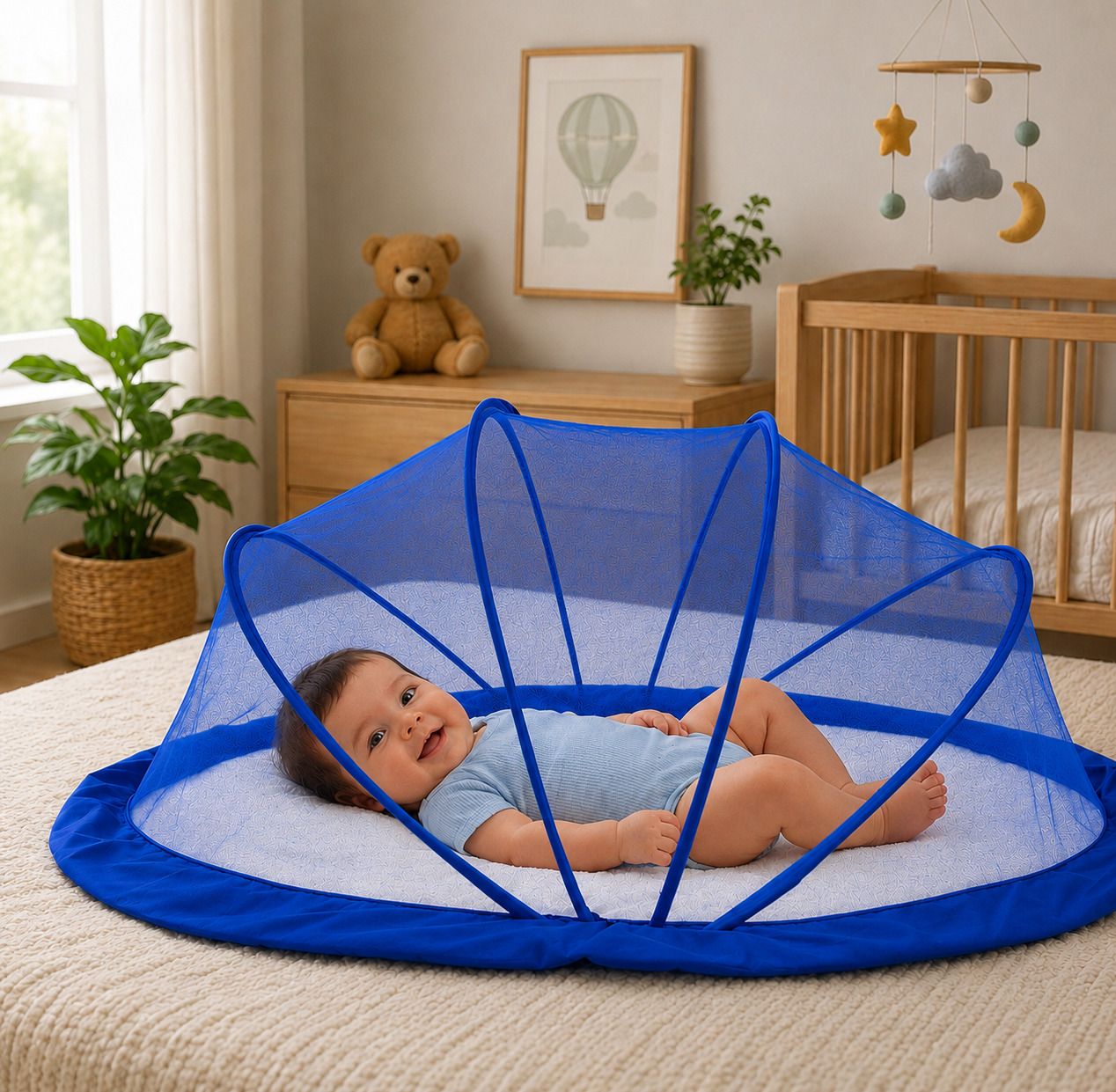 Foldable Baby Mosquito Net Pop Up Portable Kids Bed Tent Royal Blue 0-3 Years HDPE - High Density Poly Ethylene Washable Infants Mosquito Net-image-36