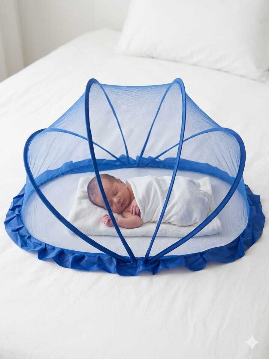 BreeZara Premium Foldable Baby Mosquito Net for Newborn (0-12 Months) - Blue Polyester Washable Kids Mosquito Net-image-30