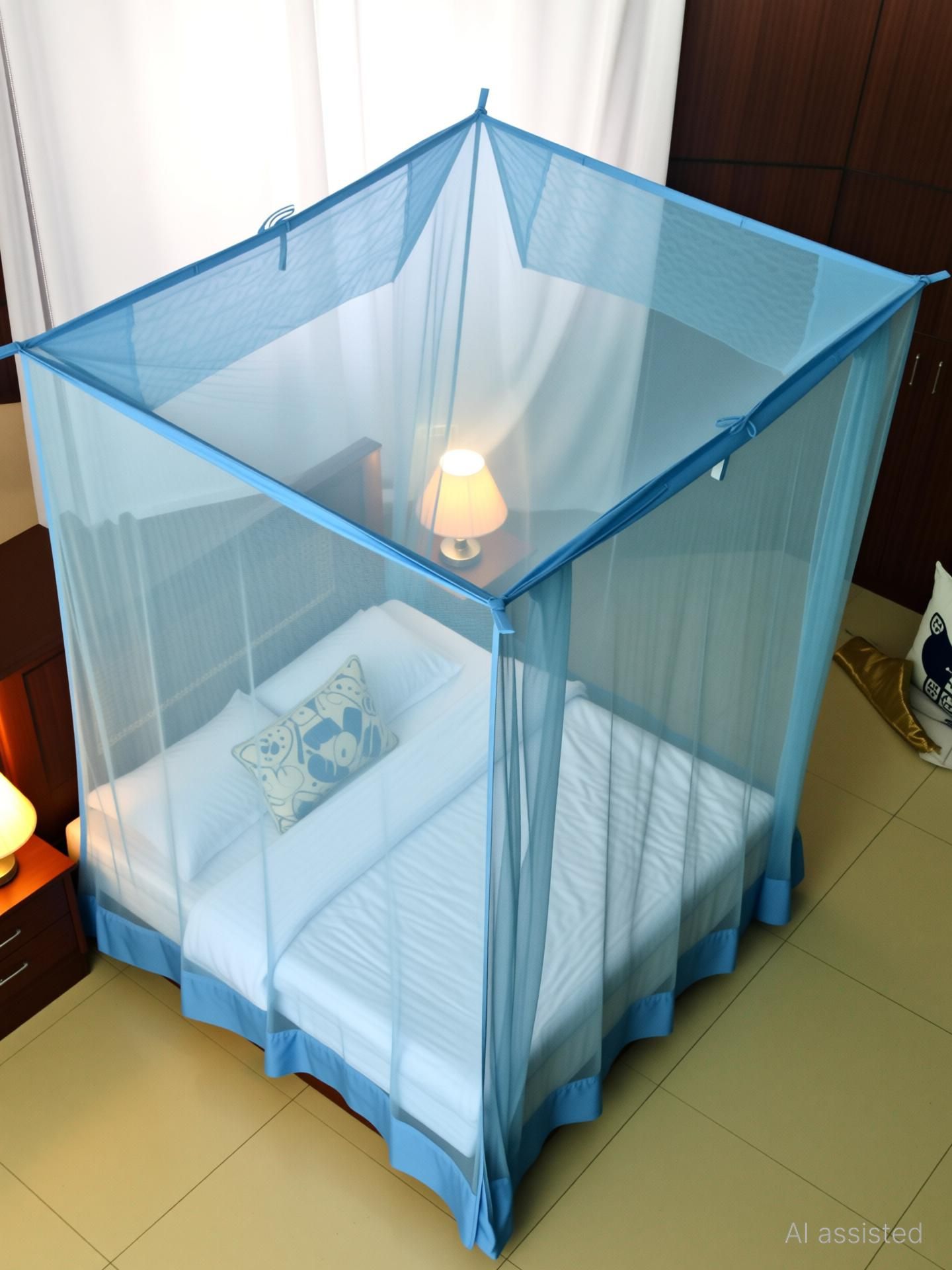 iblay Blue Mosquito Net for Bed/Double Bed, 10x6.5 Insect Protection Net Cotton Washable Adults Mosquito Net-picture-10