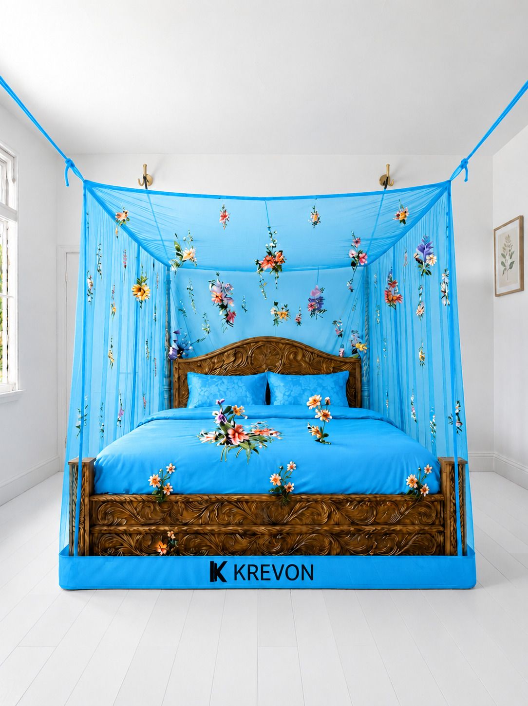 Flower Printed, (6x7) ft, Queen Size Bed HDPE - High Density Poly Ethylene Washable Adults Mosquito Net-image-23