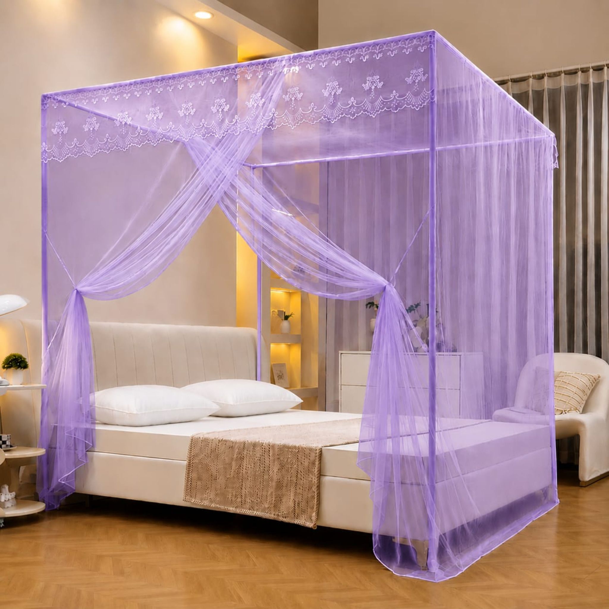 Upgrade Designer net Mosquito Net Queen Bed 4X6 room decor (Without Stand) Polyester Washable Adults Mosquito Net-image-2