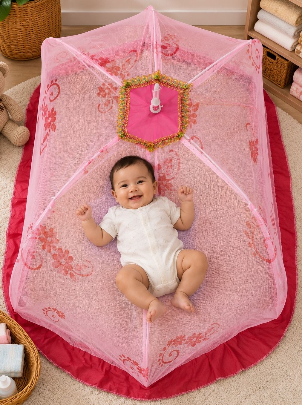 Style hub pink printed 6 shik oval baby mosquito net 013 Cotton Washable Kids Mosquito Net-image-49