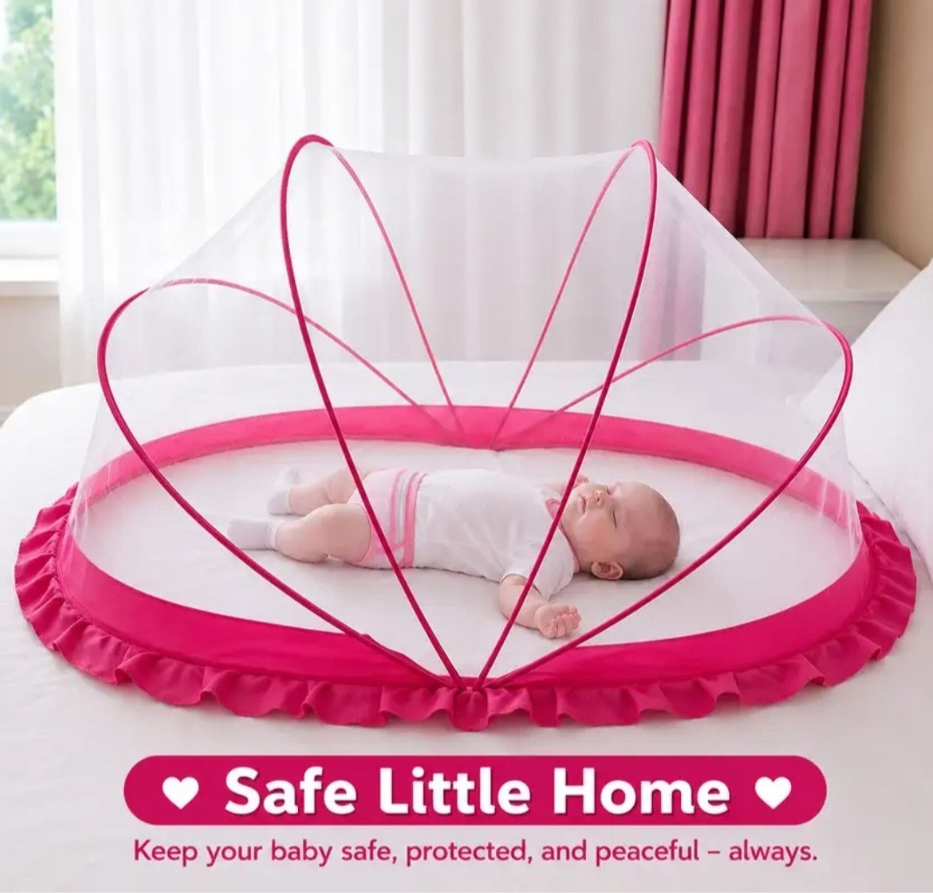 Foldable Baby Crib Net Polyester Washable Kids Mosquito Net (Pink, Tent) Polyester Washable Infants Mosquito Net-image-27