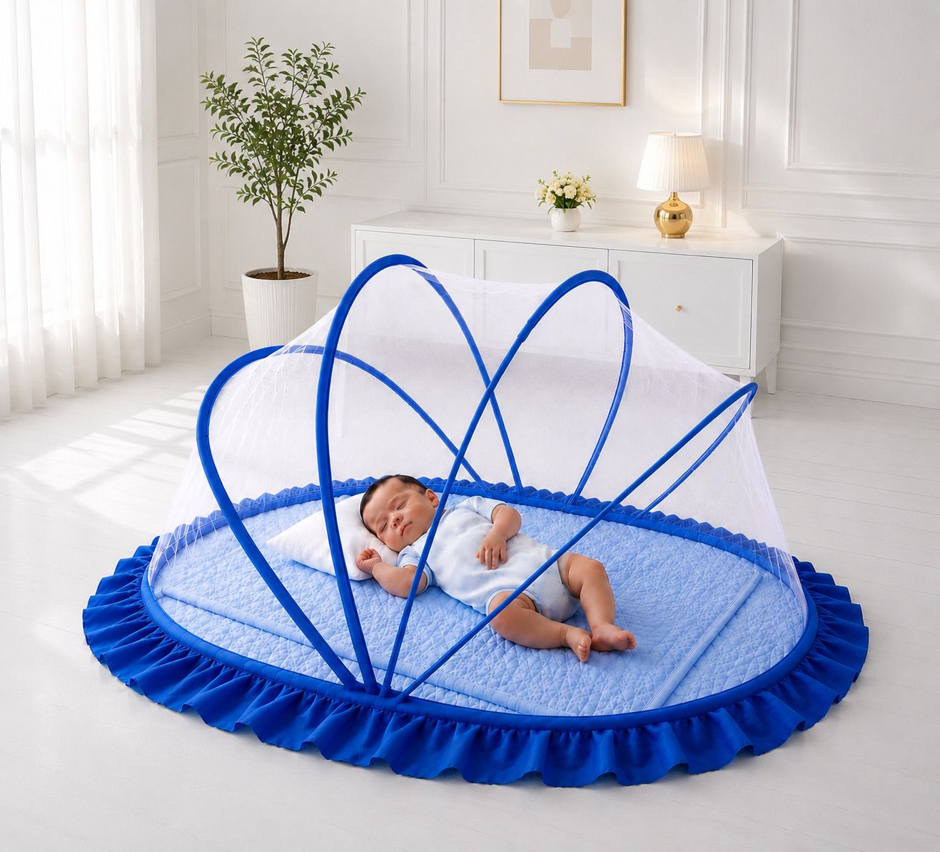 Premium quality popup baby mosquito net ( blue + white colour ) HDPE - High Density Poly Ethylene Washable Kids Mosquito Net-image-31