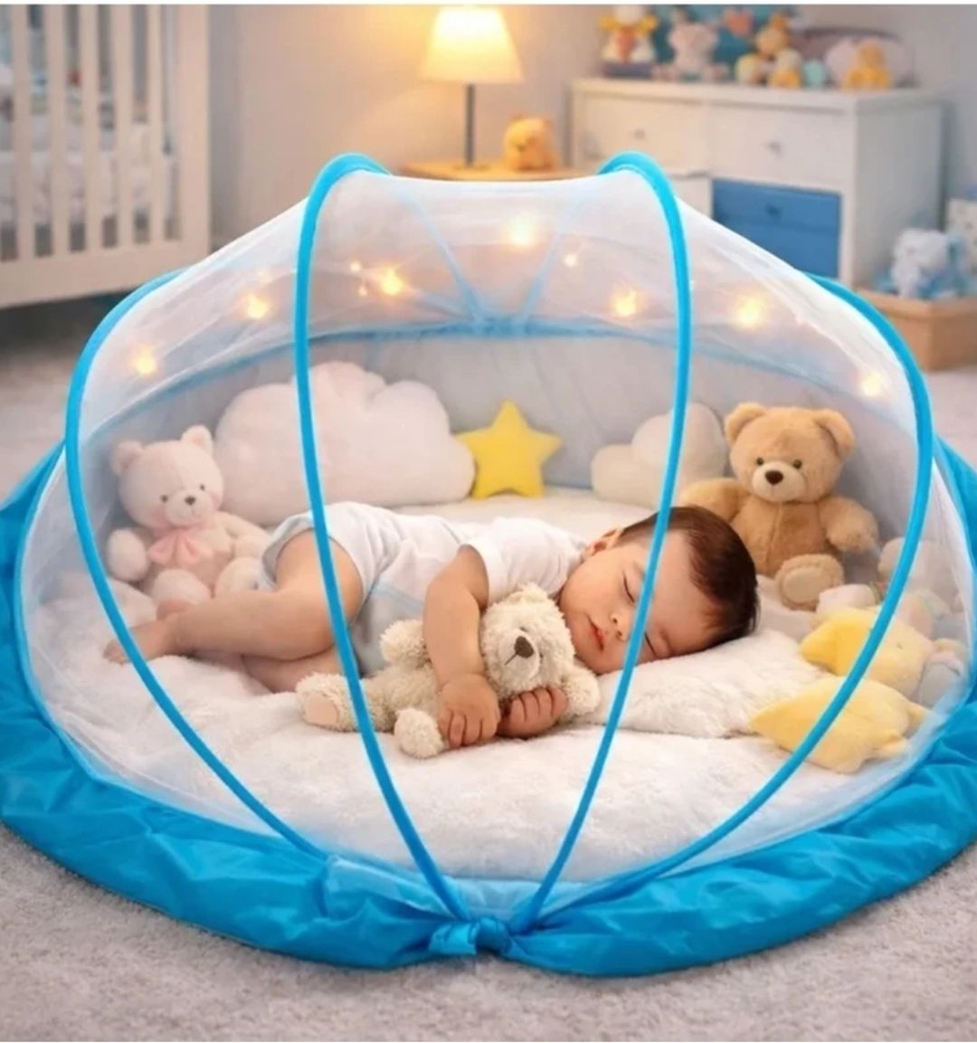 BABY CRIB MOSQUITO NET FOLDABLE UNIQUE DESIGN COLOR SKY WHITE HDPE - High Density Poly Ethylene Washable Kids Mosquito Net-image-22