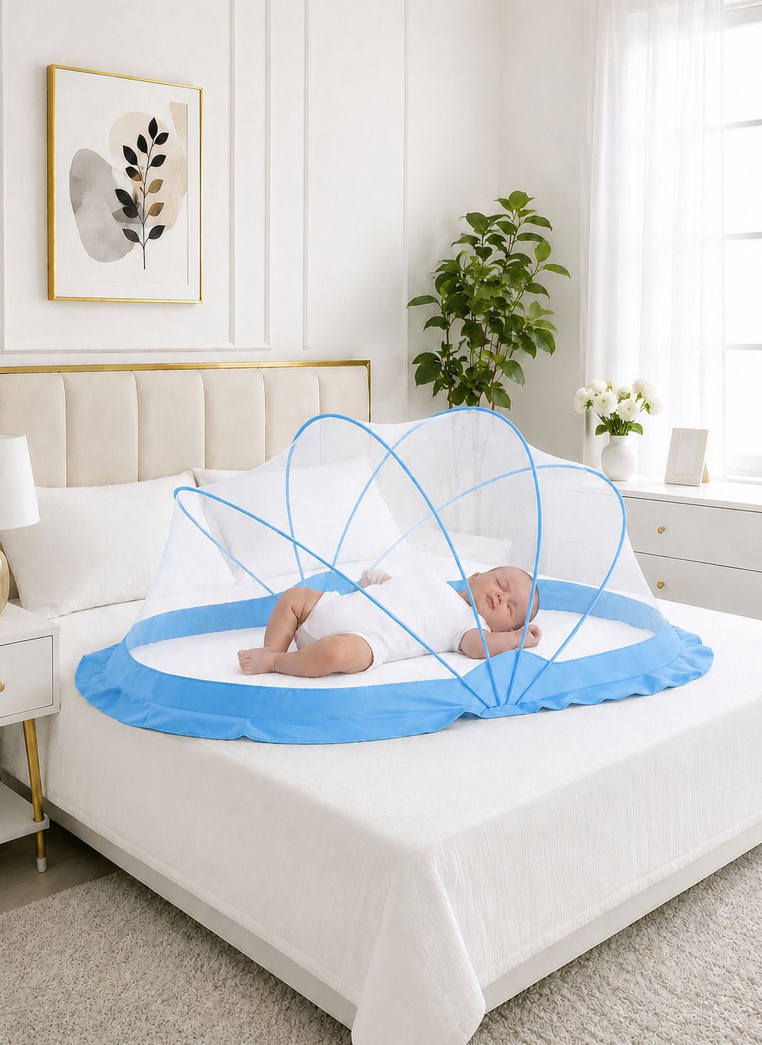 Best quality foldable baby mosquito net ( skyblue + white ) HDPE - High Density Poly Ethylene Washable Kids Mosquito Net-image-37