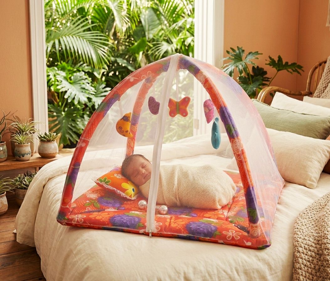 Baby Play Gym With Mosquito Net And Pillow 0 To 12 Months Polyester Infants Mosquito Net-image-4