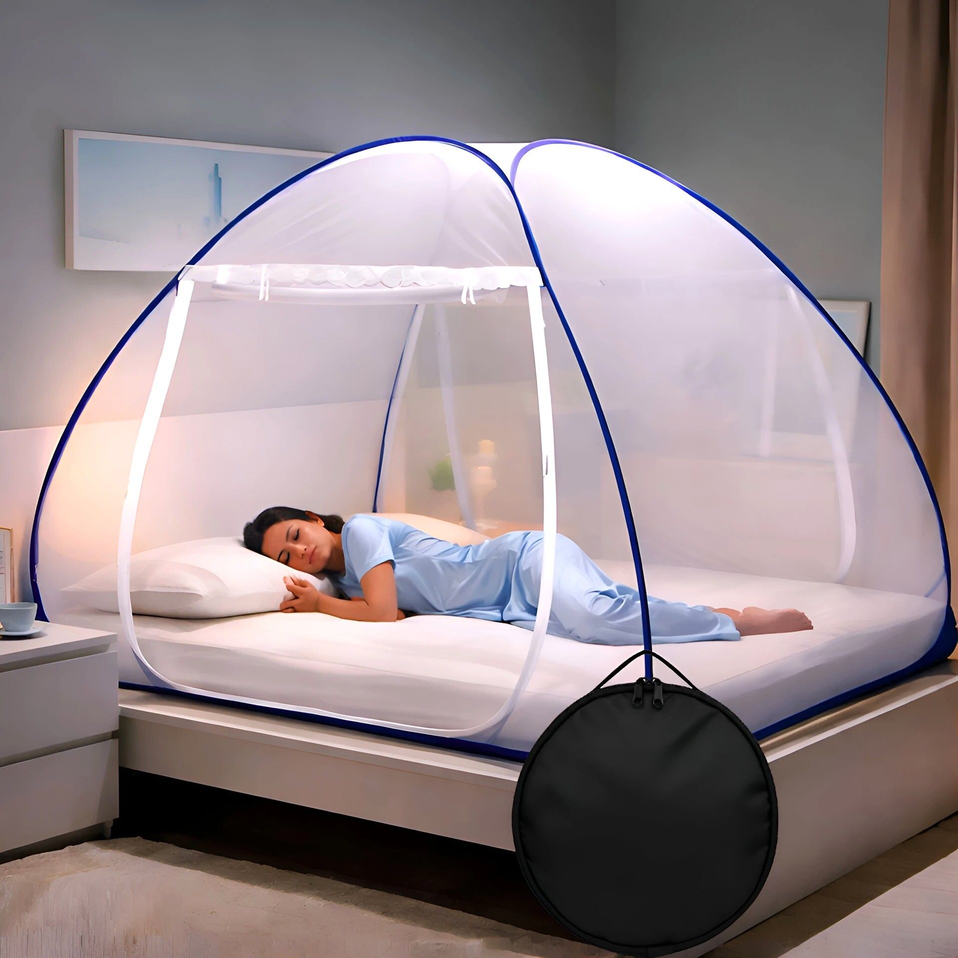 Double Bed Mosquito Net with Carry Bag | Foldable Pop Up Mosquito Protection Polyester Washable Infants Mosquito Net-image-30