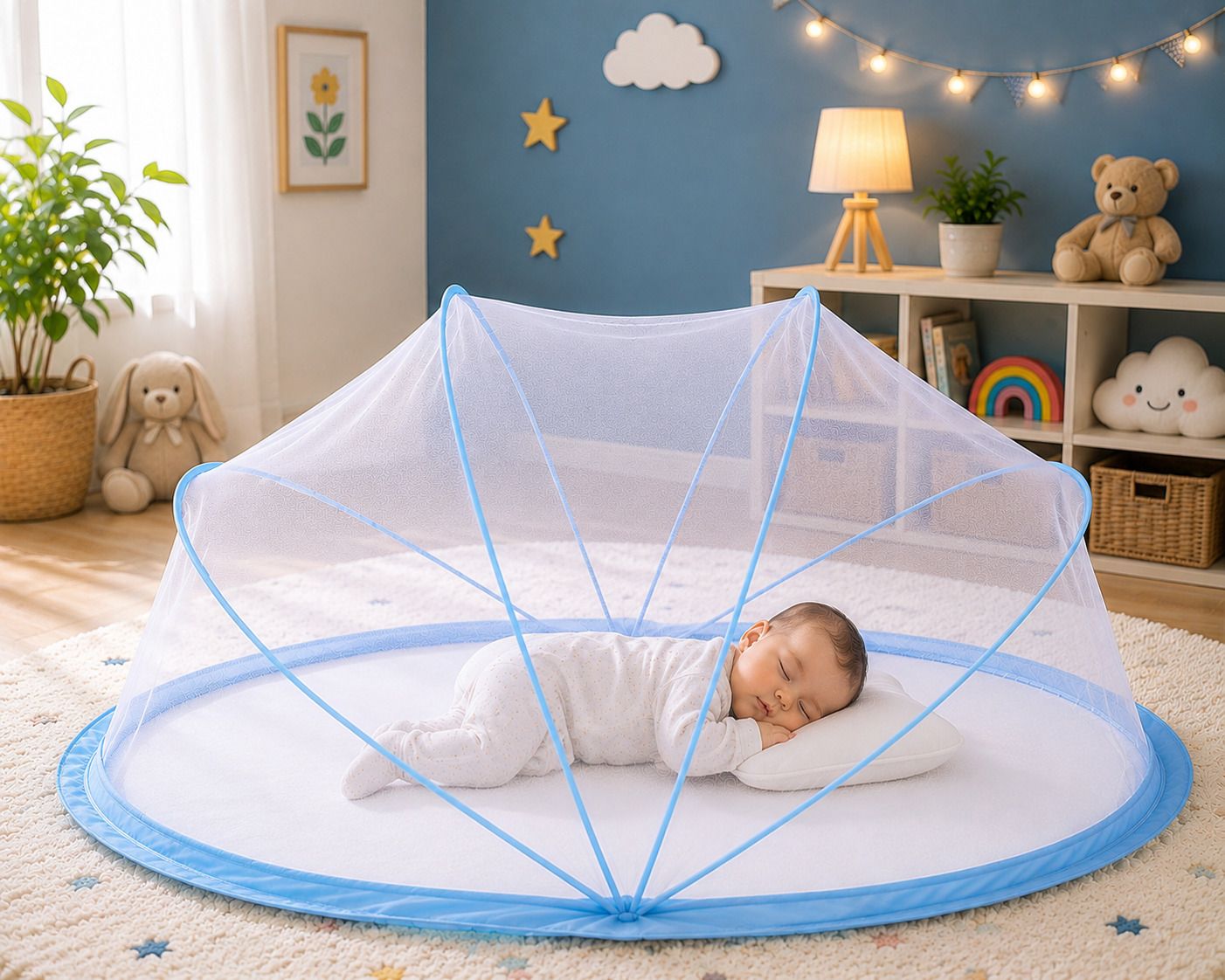 Baby Folding Mosquito net Sky Blue Color -- 0 to 24 month HDPE - High Density Poly Ethylene Washable Kids Mosquito Net-image-10