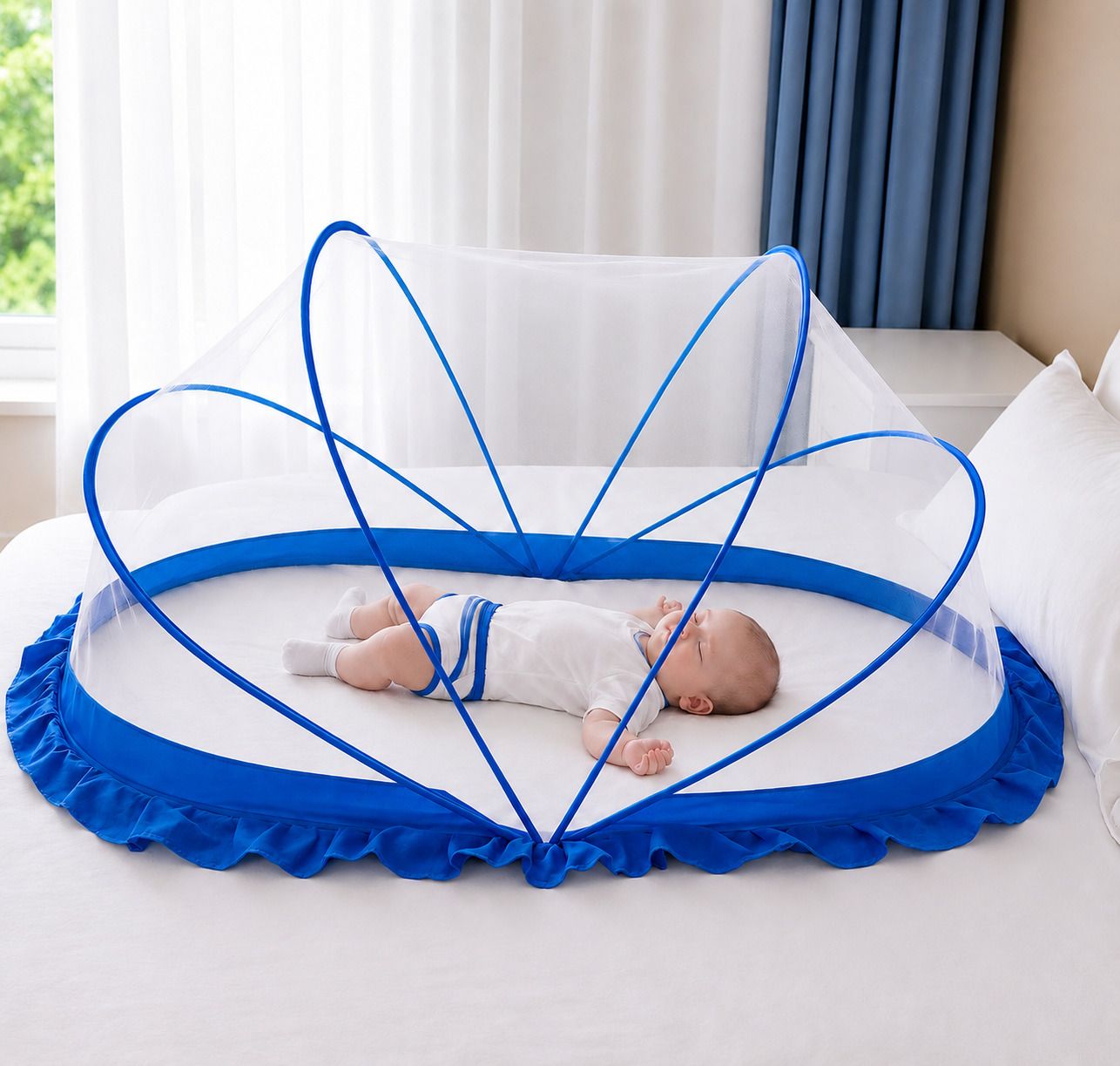Baby Folding Mosquito net Blue & White Color - 0 to 24 month HDPE - High Density Poly Ethylene Washable Kids Mosquito Net-image-20