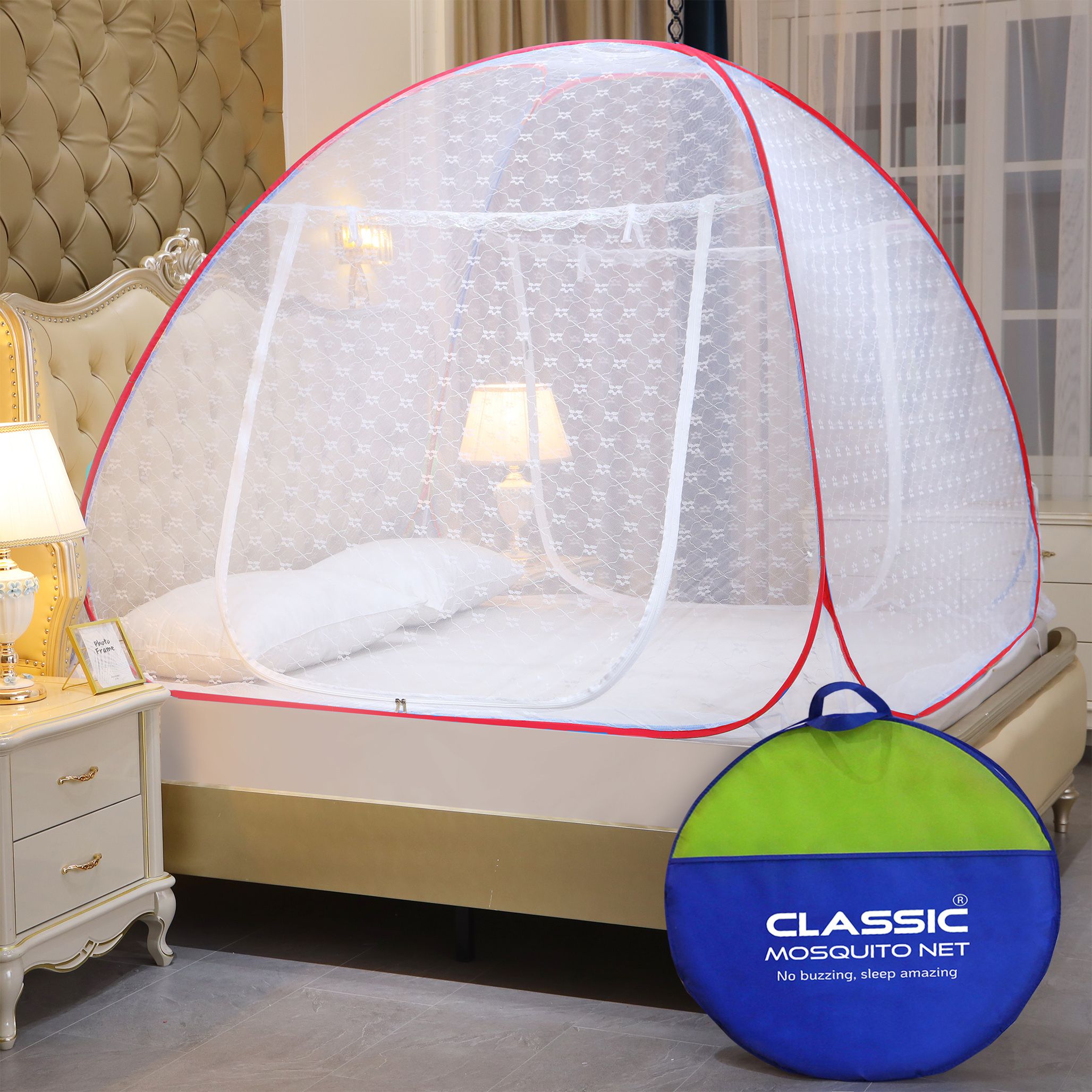 Foldable Foldable Double & Queen Size Bed- Embroidery(200*170*H140 CM) Polyester Washable Adults Mosquito Net-image-1