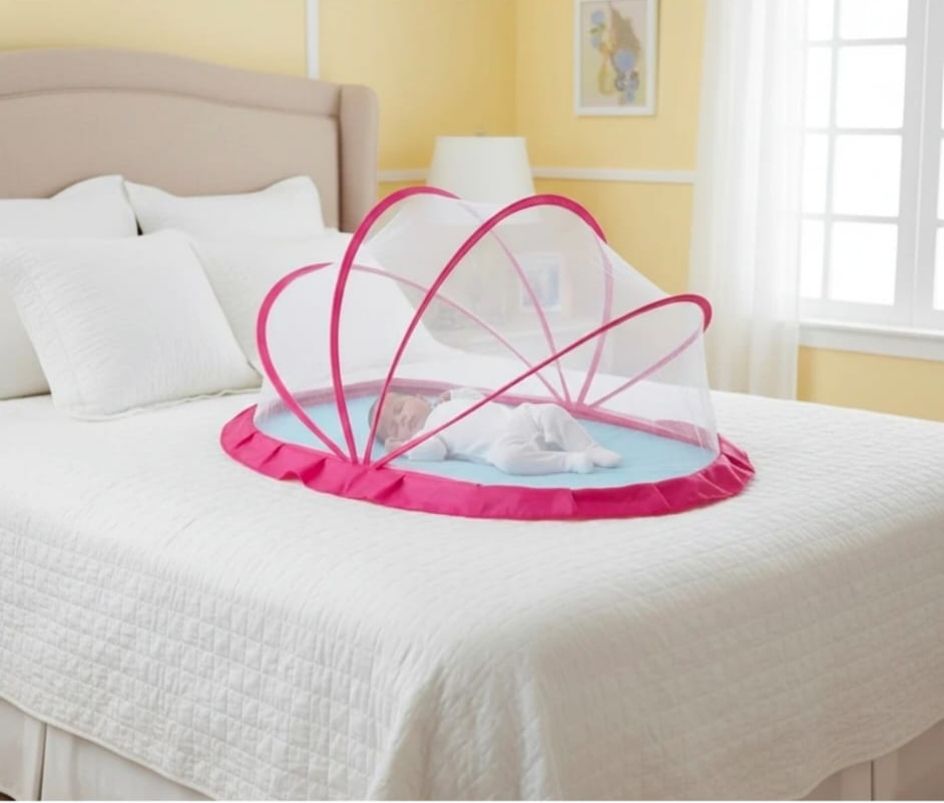 Pink colour bottom and white colour net baby mosquito net Cotton Washable Kids Mosquito Net-image-27