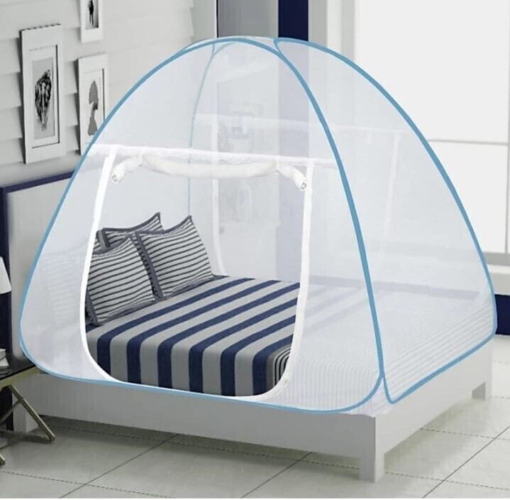 Nylon Kids Washable Mosquito Net Foldable King Queen Size (Double Bed) with Free Saviours 6.5 x 6.5 Feet (Blue) (CTLTC035007), Standard Mosquito Net