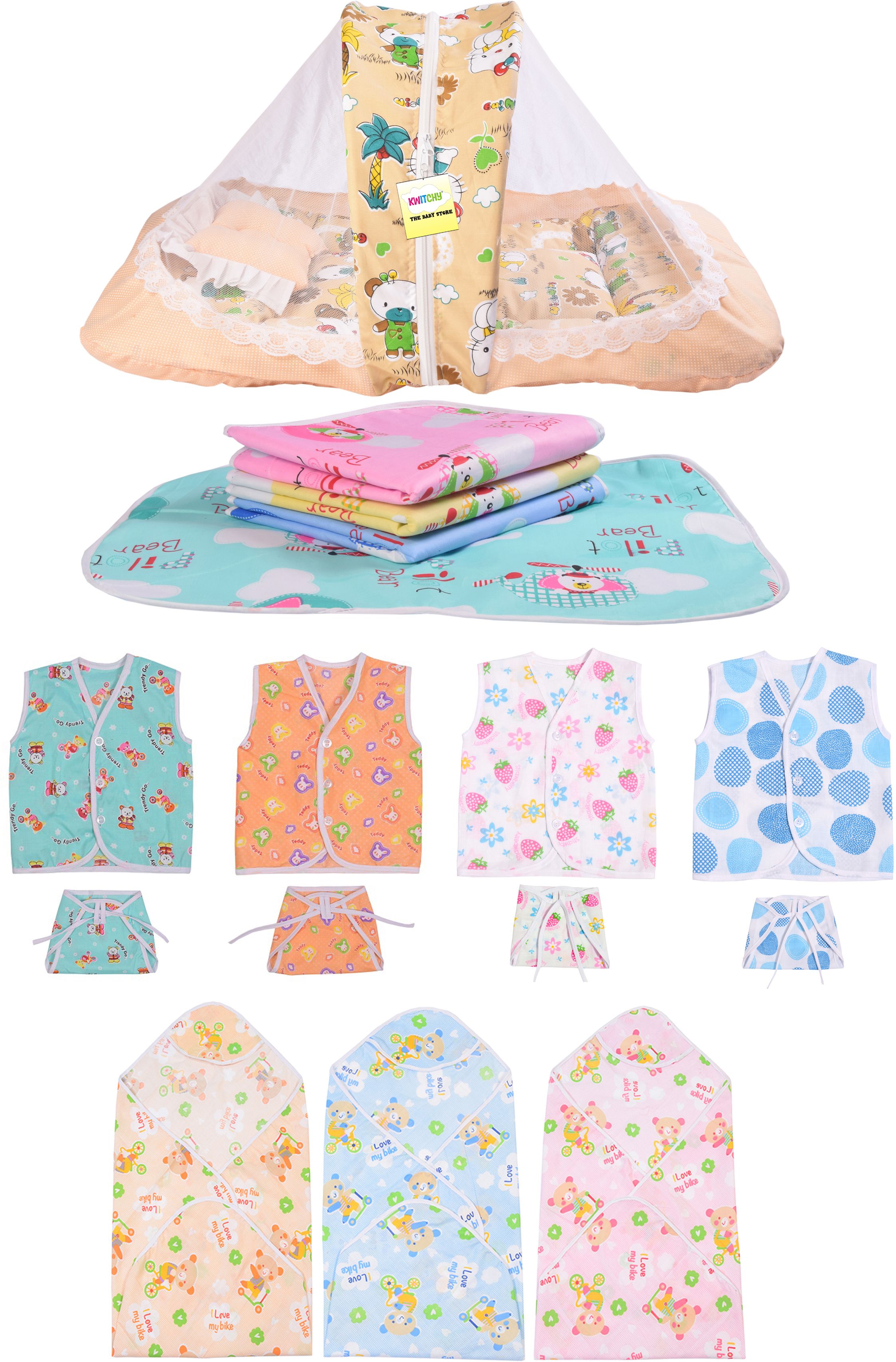 Cotton Infants New Born Baby Care Essential Bedding Set Combo Mosquito Net-image-46