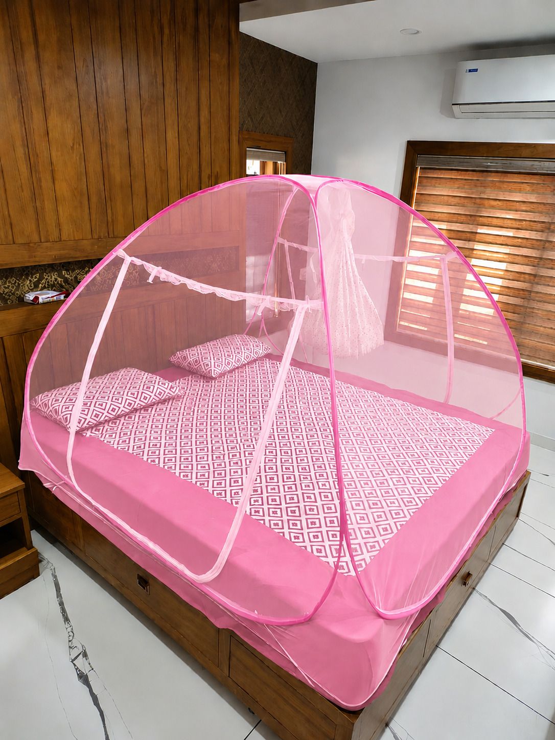 Double Zipper to Bottom Foldable Portable Pop up Bed Mosquito Net Polyester Adults Mosquito Net-image-49