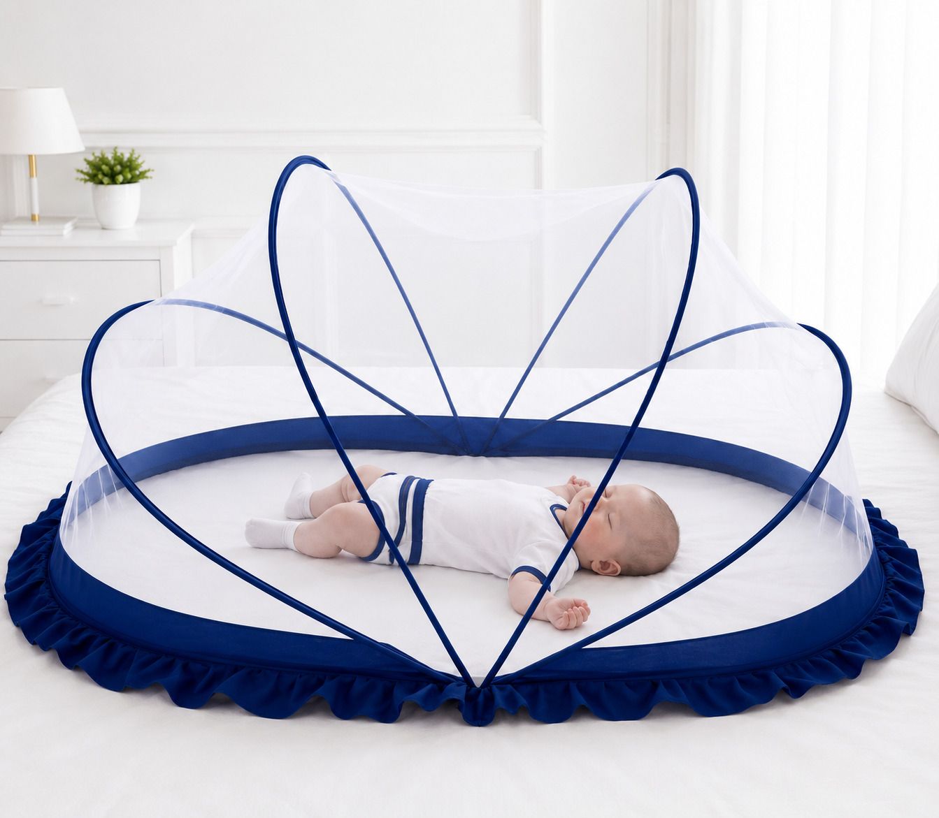 trendyzone Premium quality foldable baby mosquito net ( blue + white colour ) HDPE - High Density Poly Ethylene Washable Kids Mosquito Net-picture-19