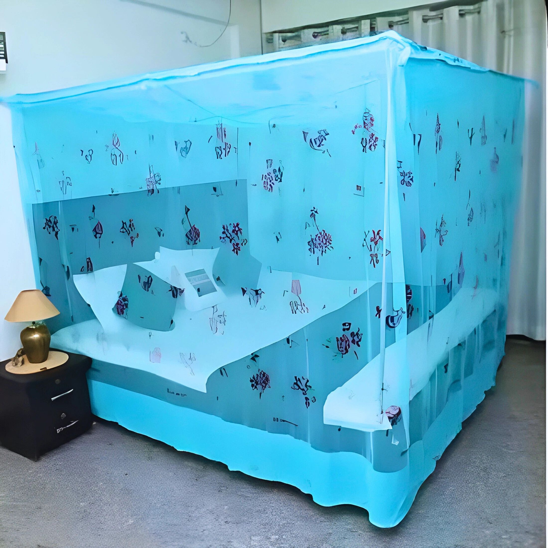 sr enterprise Premium Flower Printed Foldable Blue Color Double Bed (6x7 ft) HDPE - High Density Poly Ethylene Washable Adults Mosquito Net-picture-10