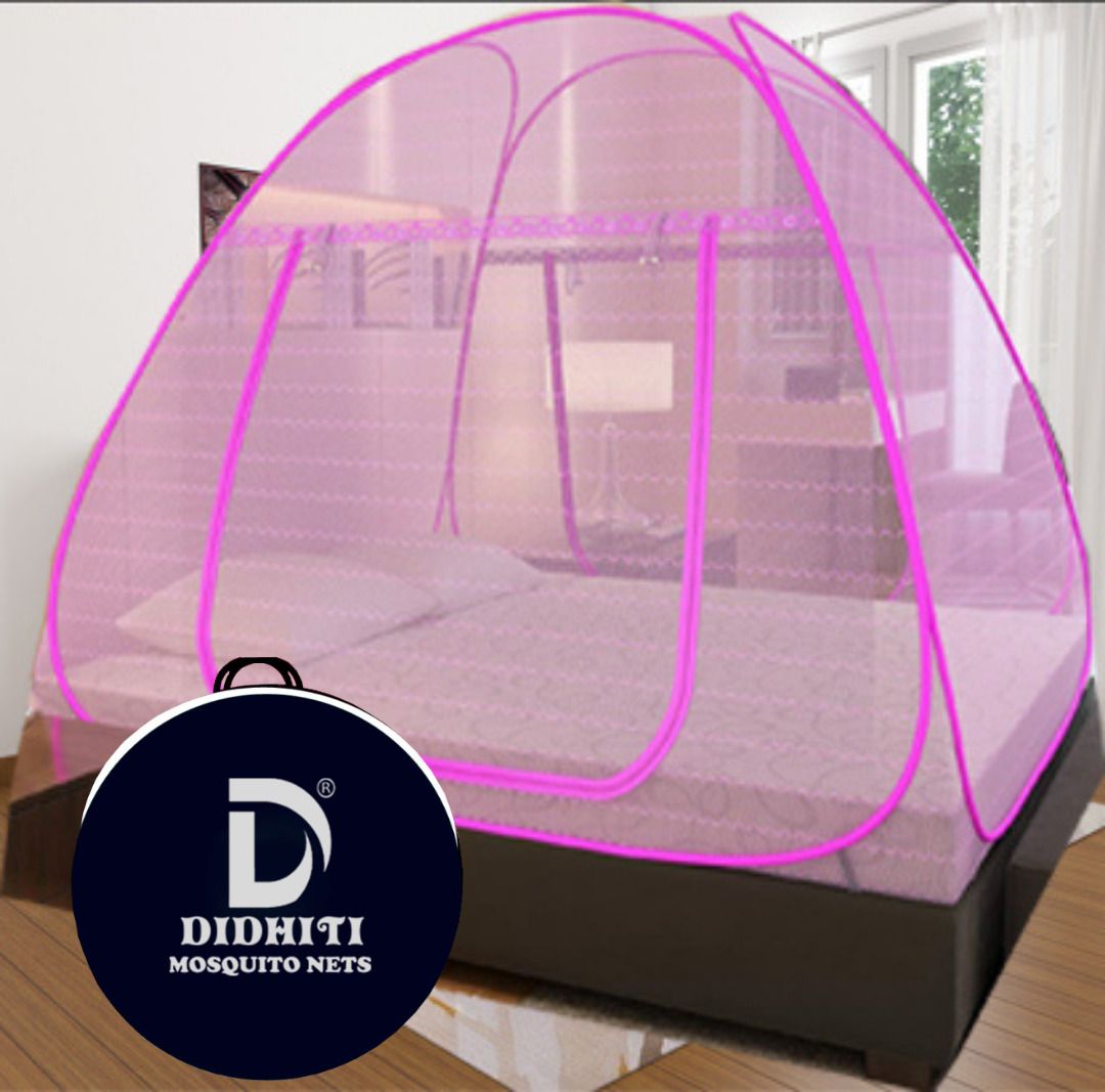 Polyester Adults Washable PINK mosquito net king size 6*7 machhardani king size double bed machardani for Mosquito Net-image-35