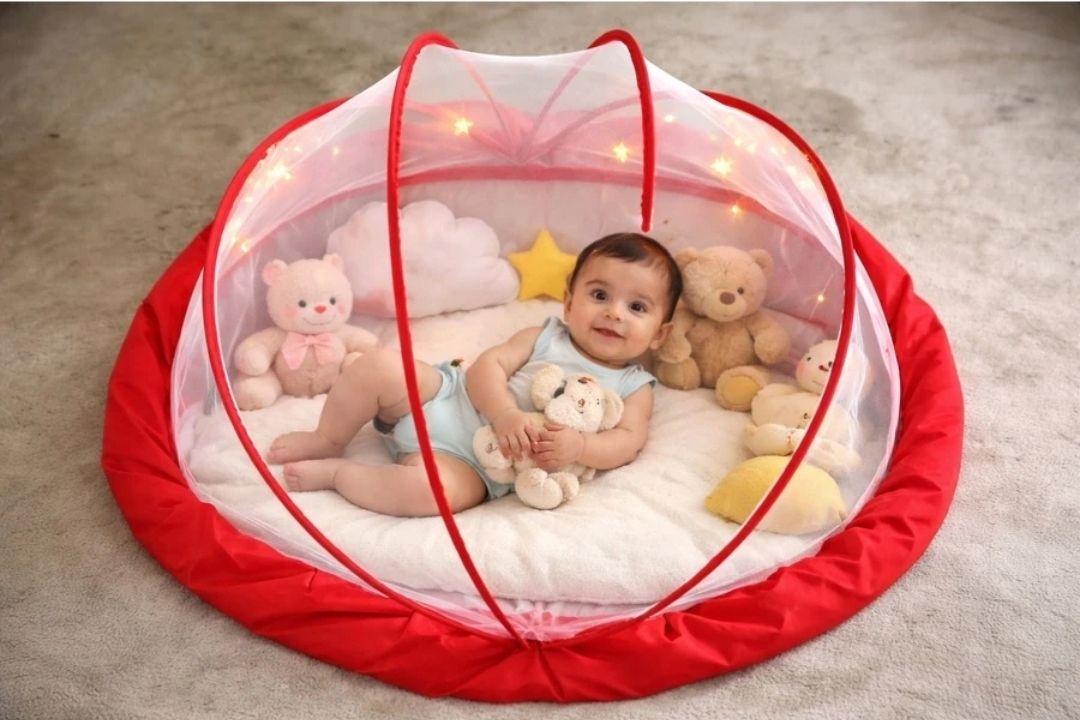 Red border white net baby mosquito net HDPE - High Density Poly Ethylene Washable Kids Mosquito Net-image-49