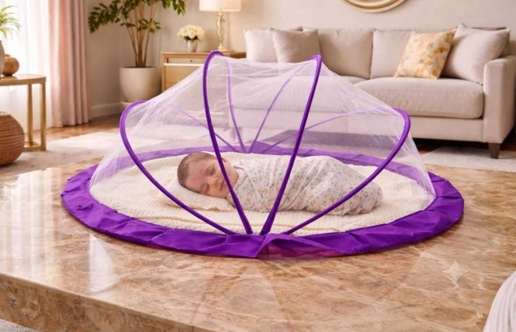 PURPLE WHITE MOSQUITO NET FOR BABY Cotton Washable Kids Mosquito Net-image-1