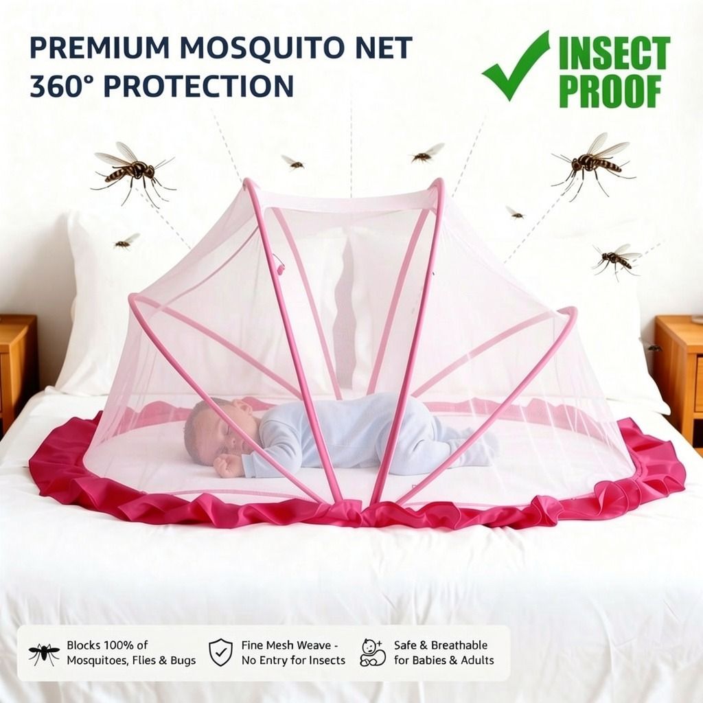 BABY PINK WHITE MOSARI MOQUITO NET Cotton Washable Kids Mosquito Net-image-38