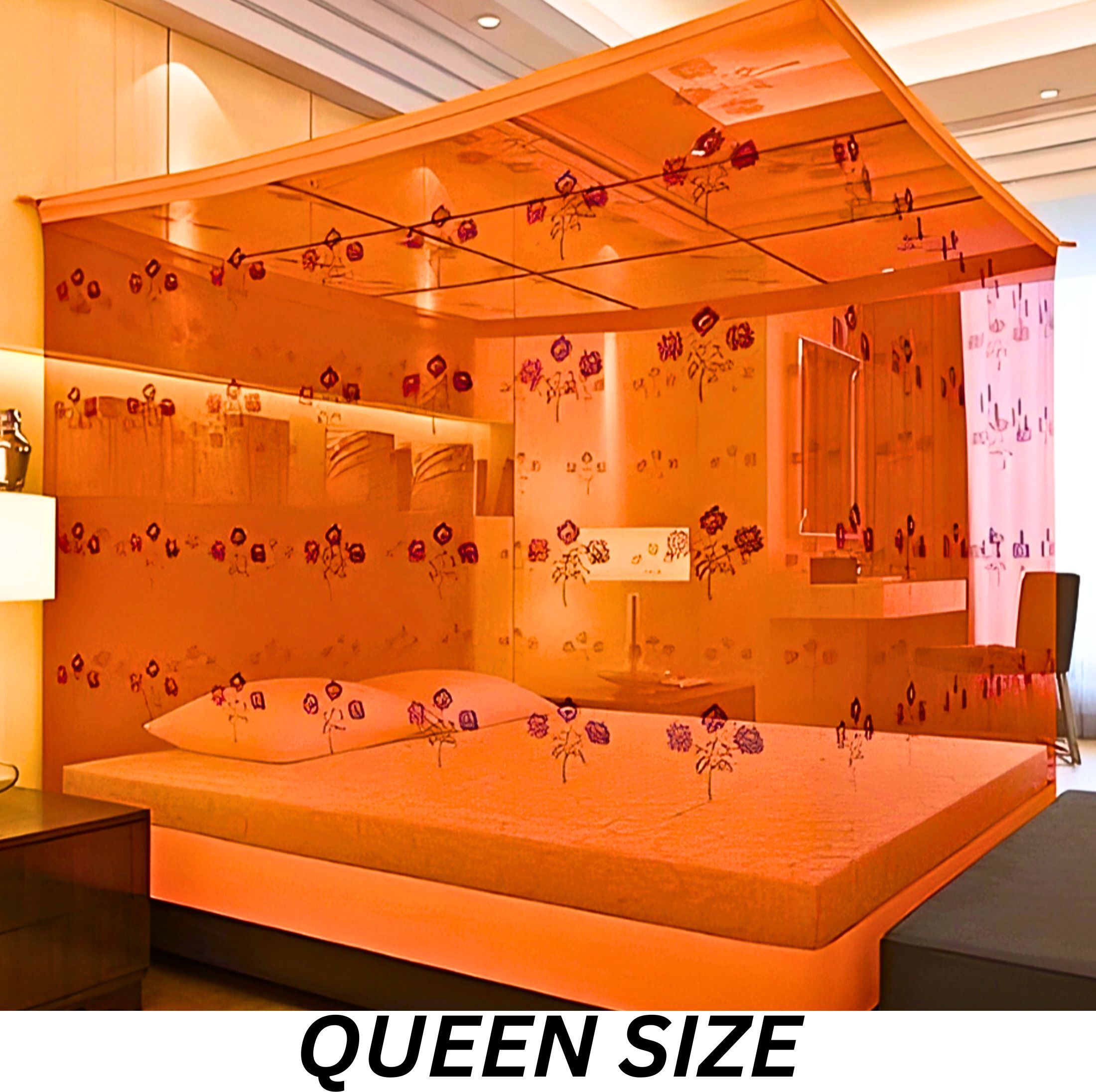 sh enterprise HD Double/Queen Size/King Size Printed Orange Color Queen Size Cotton Washable Adults Mosquito Net-picture-28