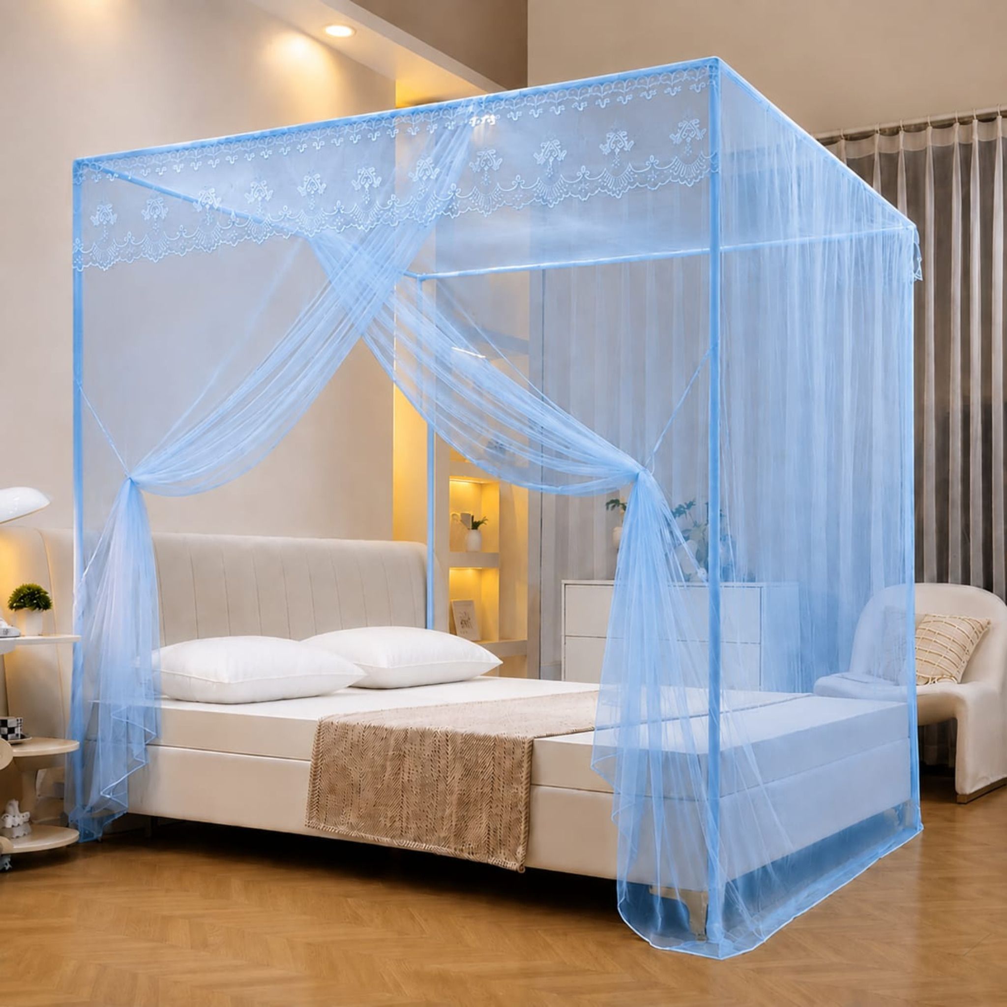 Upgrade Designer net Mosquito Net King size Bed 7X6 room decor (Without Stand) Polyester Washable Adults Mosquito Net-image-6