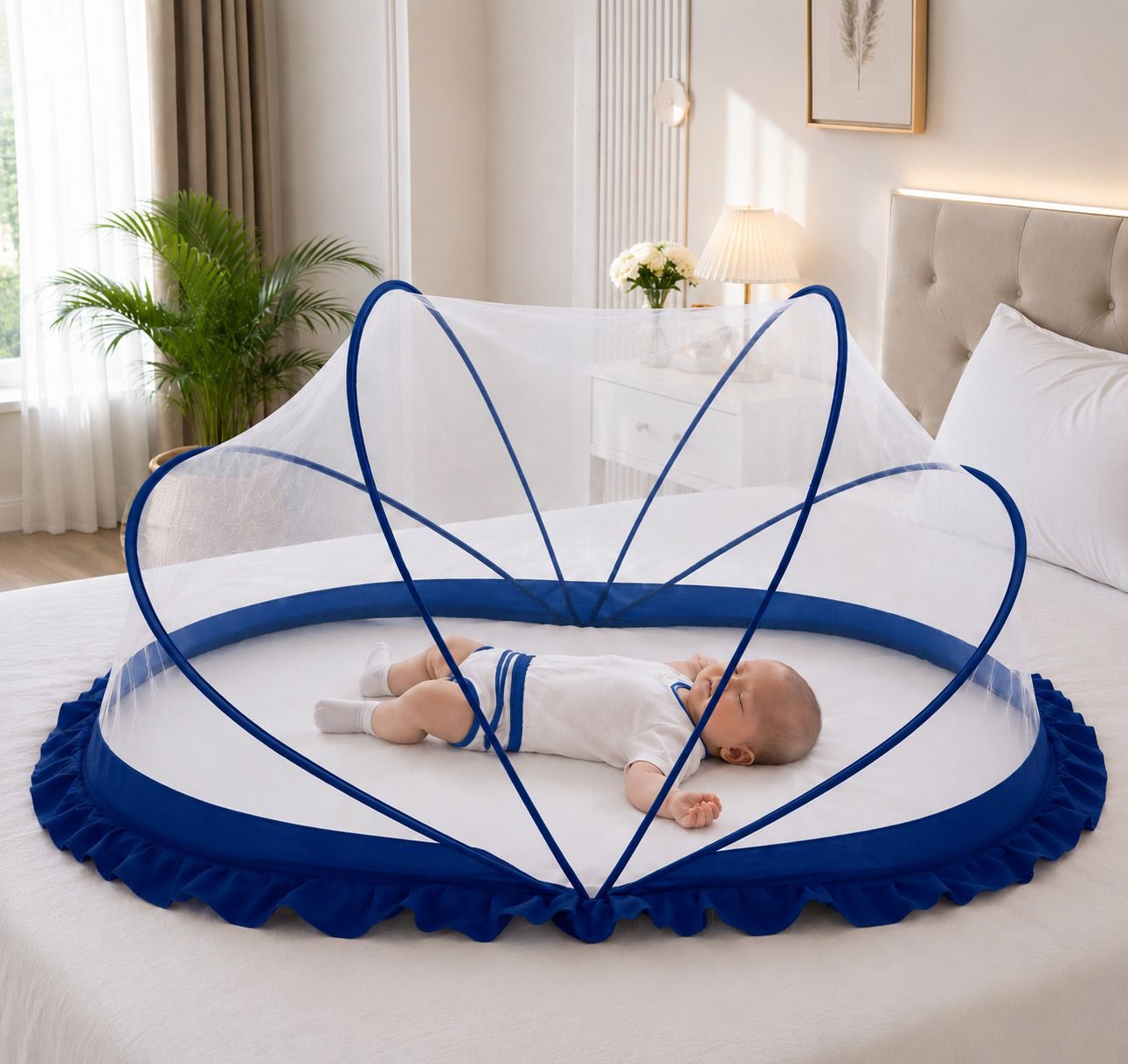 Premium quality foldable baby mosquito net ( blue and white colour ) HDPE - High Density Poly Ethylene Washable Kids Mosquito Net-image-36