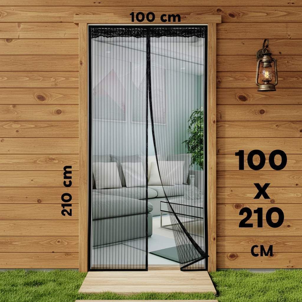 Auto-Closing Magnetic Door Black & brown net Polyester Washable Adults Mosquito Net-image-0
