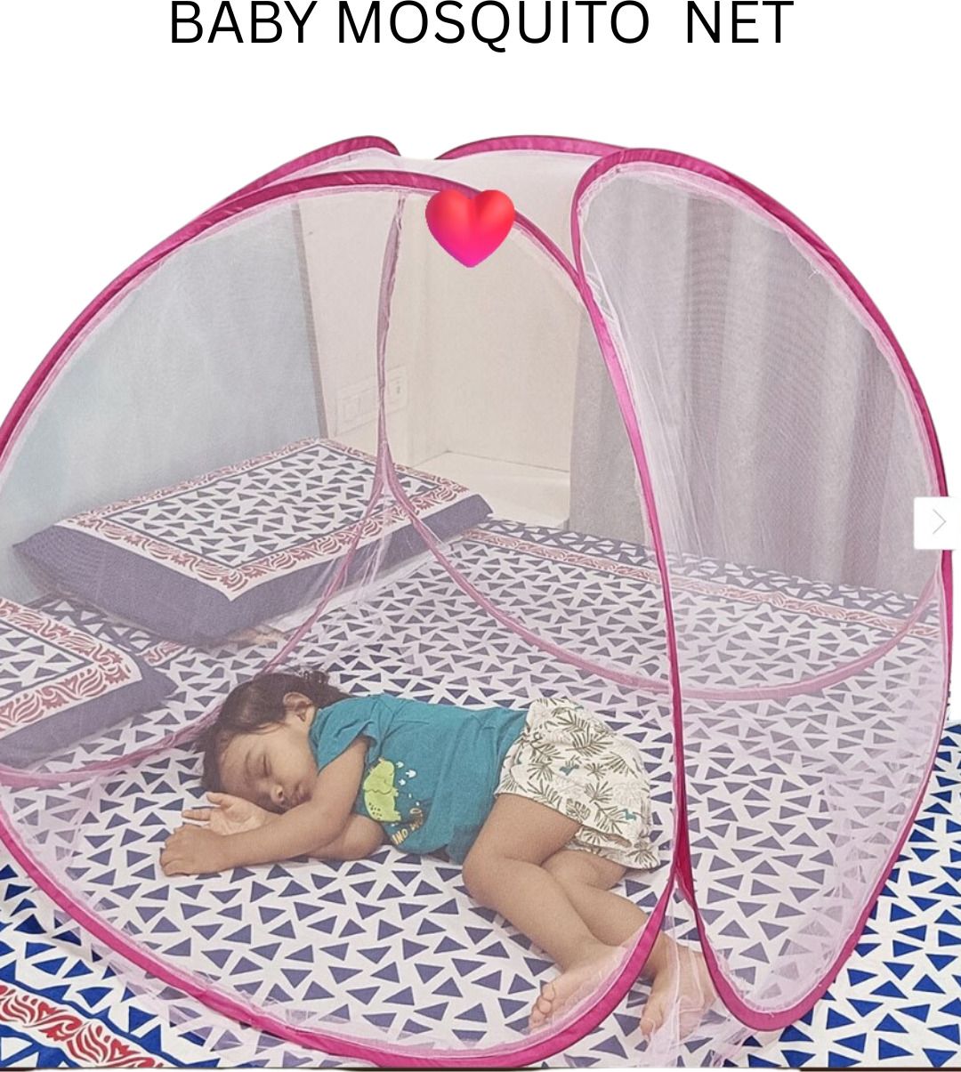 Polyester Kids Pink Foldable Baby Mosquito Net with Soft Mattress | Portable Infant NET Mosquito Net