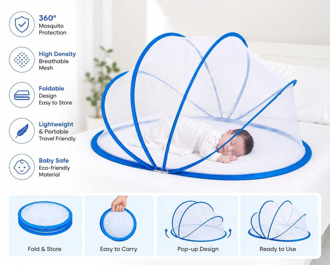 white blue baby crib HDPE - High Density Poly Ethylene Washable Kids Mosquito Net-image-32