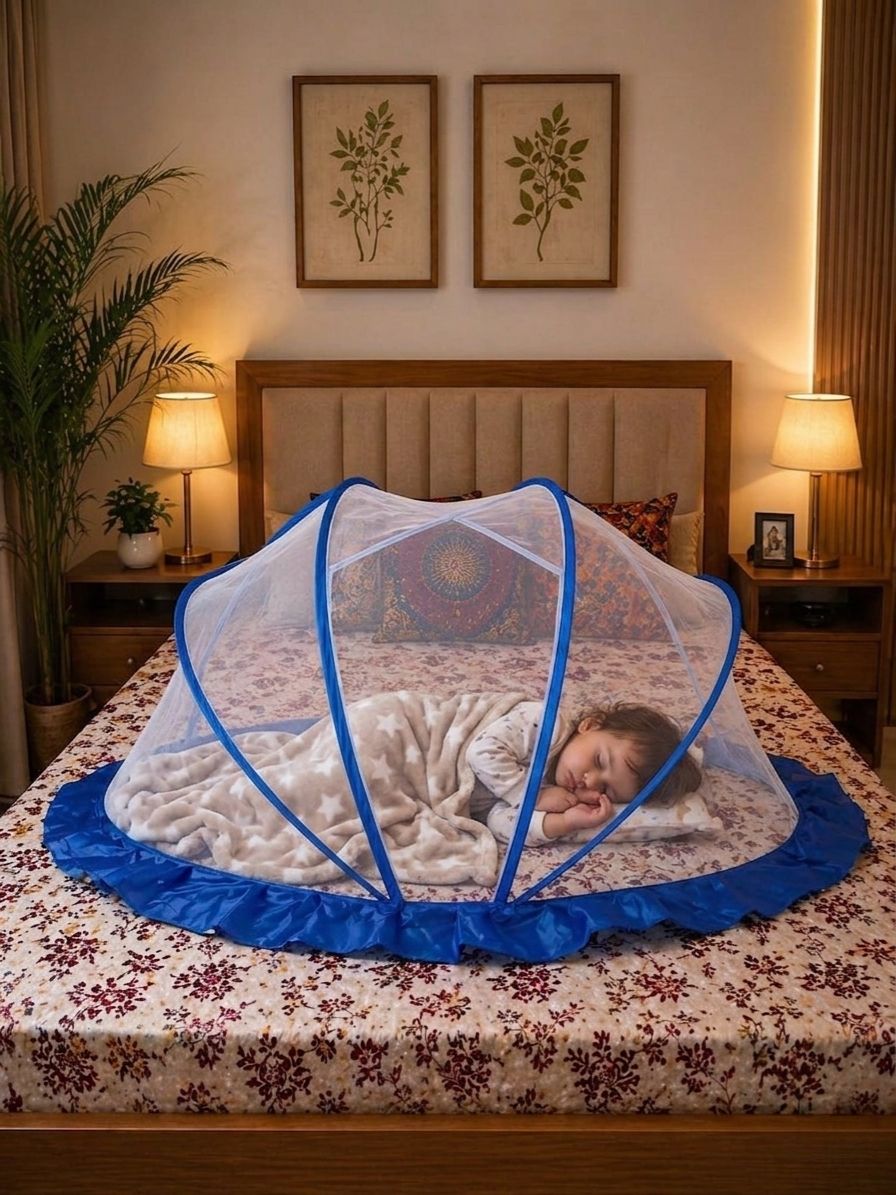 Premium baby mosquito net (white &Blue) HDPE - High Density Poly Ethylene Washable Kids Mosquito Net-image-47