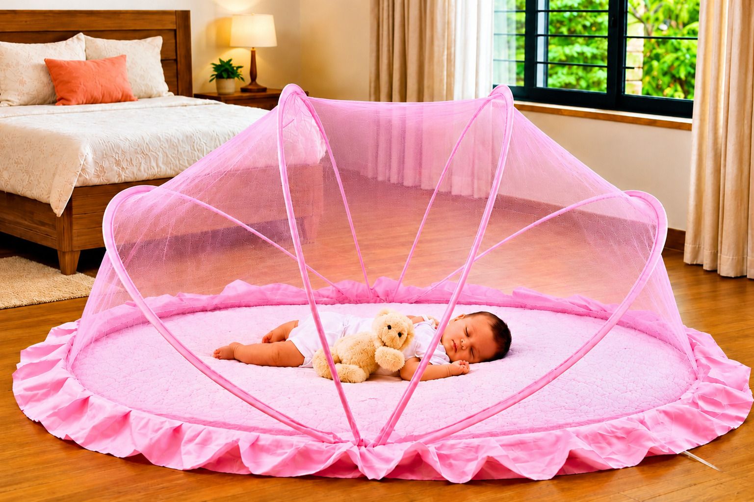 Baby Folding Mosquito net Light Pink Color - 0 to 24 month HDPE - High Density Poly Ethylene Washable Kids Mosquito Net-image-45