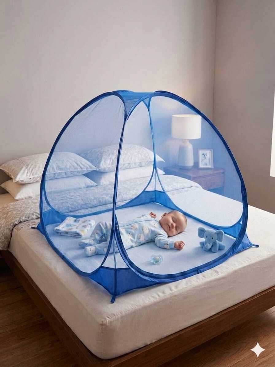 BreeZara Premium Foldable Baby Mosquito Net for Newborn (0-12 Months) - BLUE Cotton Washable Kids Mosquito Net-image-31