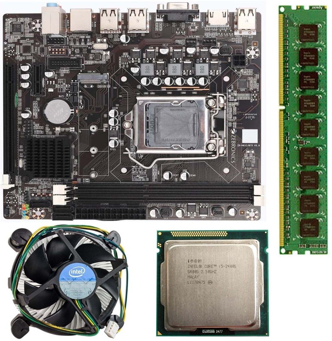 ZEBRONICS H61-i5-4GB-PFAN-COMBO LGA 775Socket ATX Intel H61 Chipset DDR3 Motherboard for Desktop