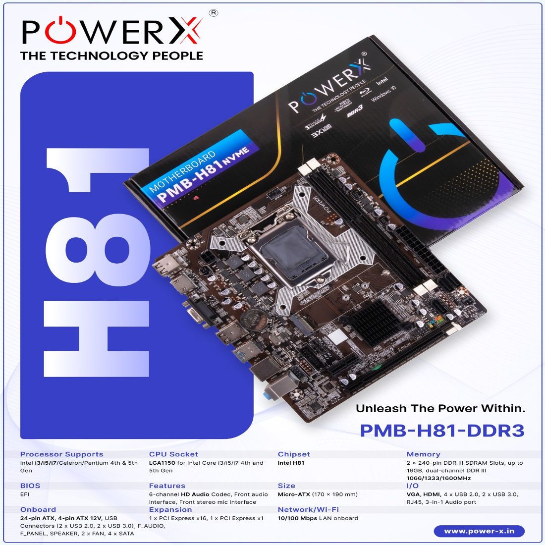 powerx PMB - H81 LGA 1150Socket Mini-ATX Intel H81 Express Chipset DDR3 Motherboard for Desktop