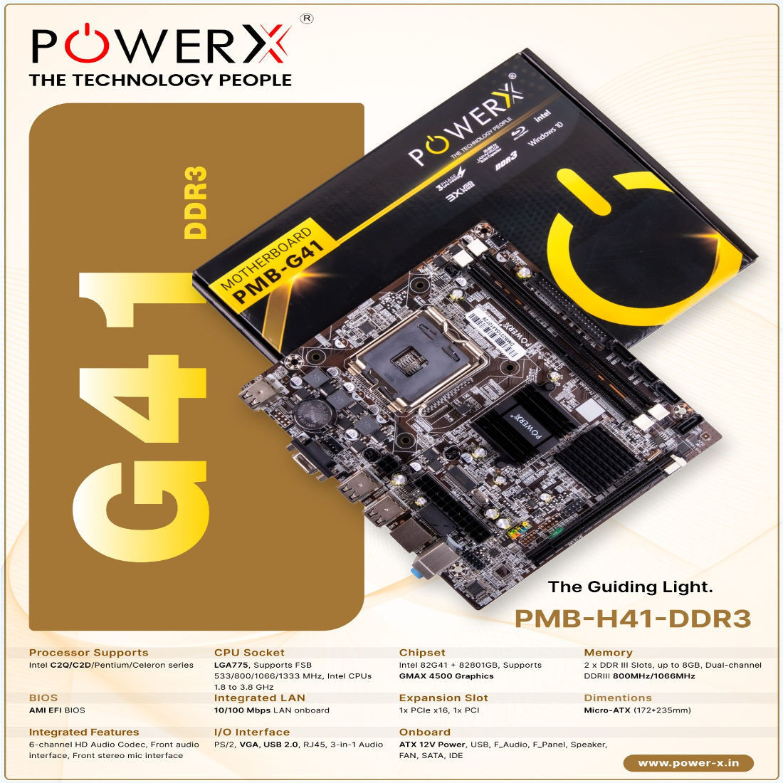 powerx PMB - G41 LGA 775Socket Micro-ATX Intel G41 Chipset DDR3 Motherboard for Desktop image 1