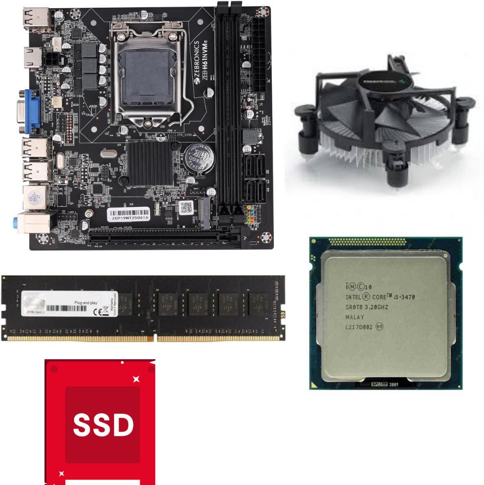 ZEBRONICS H61-i5-3rd(3470/3570/3470s)-8G-128GBSSD-W10-COMBO LGA 775Socket ATX Intel H61 Chipset DDR3 Motherboard for Desktop