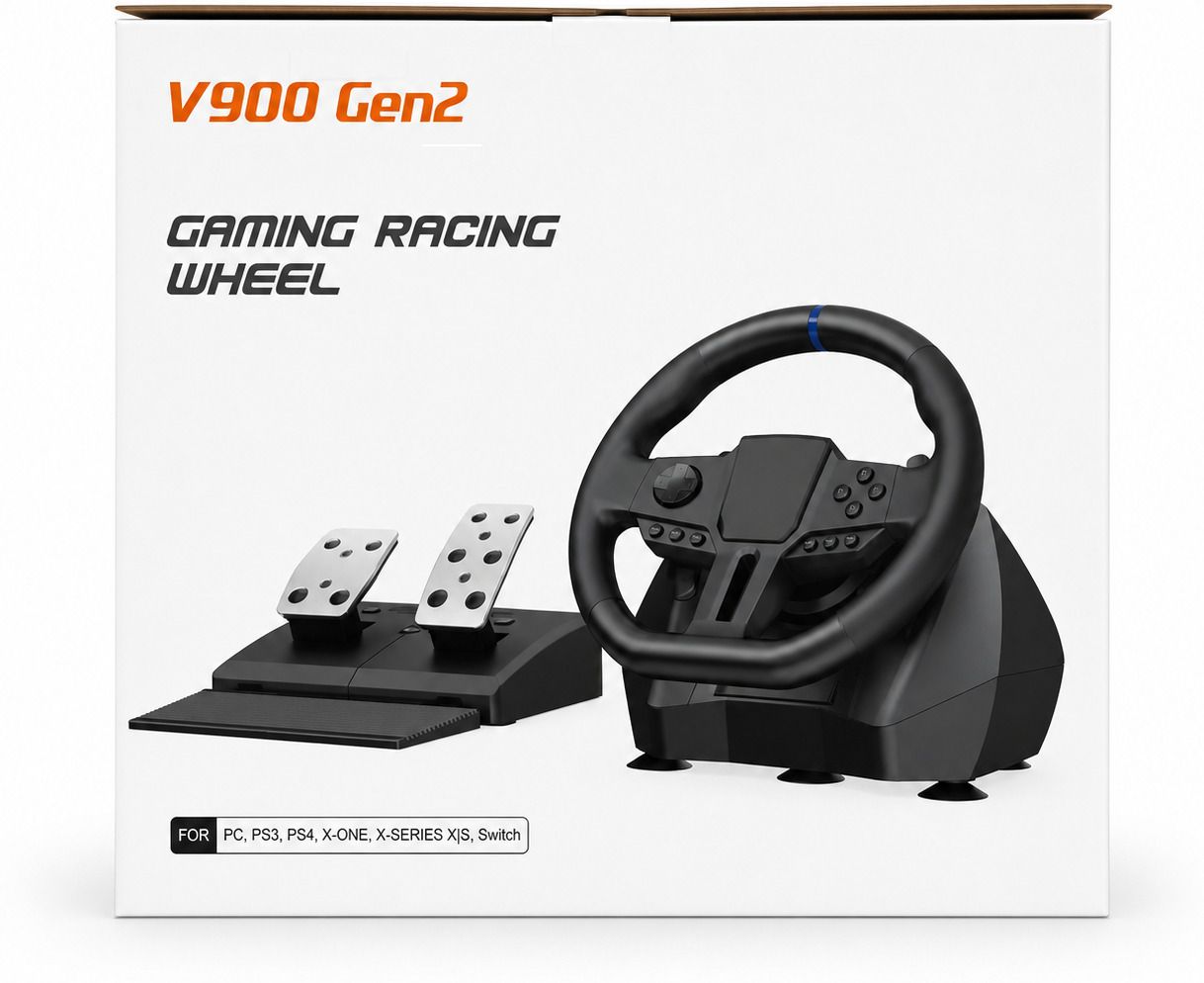 HG WORLD V900 GEN2 Gaming Steering Wheel, Driving Racing Simulator 270°/900° Rotation with Turning Angle Double Vibrating Force Racing Wheel-image-32