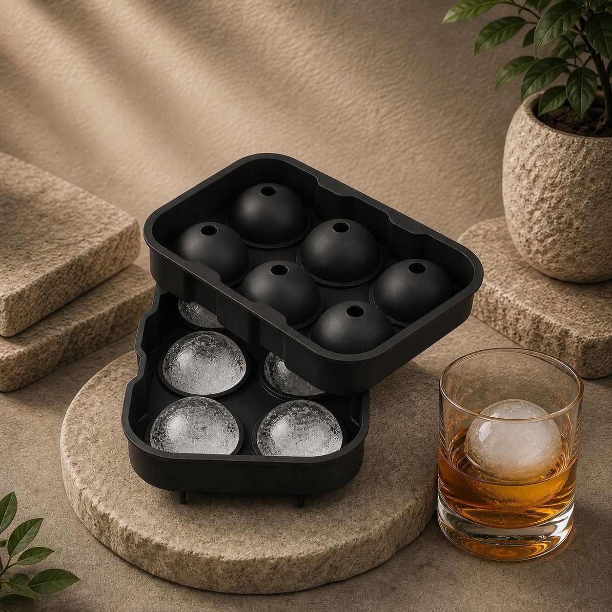 6 Ice Ball Maker Mold Silicone Ice Cube Tray Reusable Round Ice Whiskey,Cocktail Black Silicone Ice Cube Tray-image-8