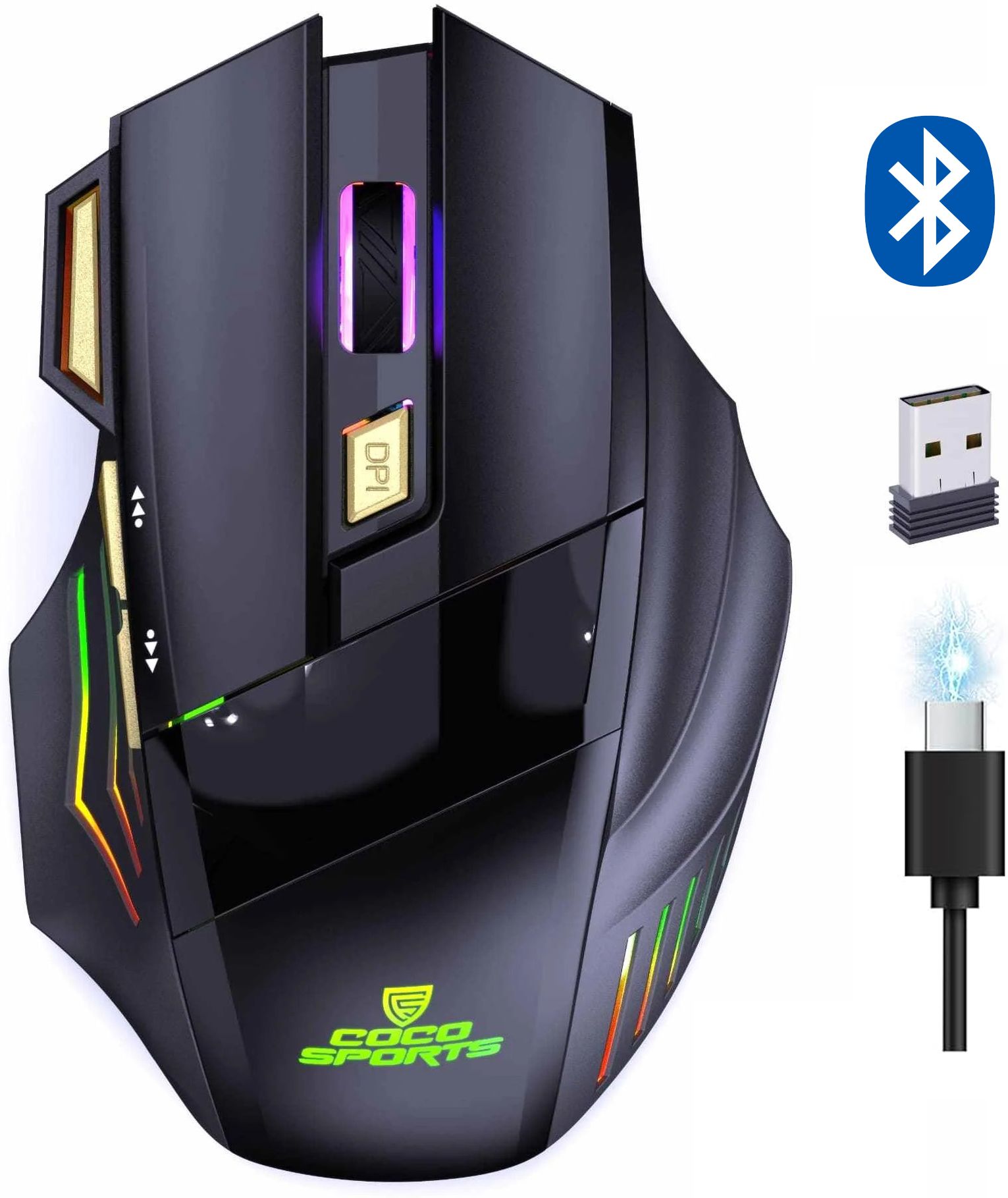 ELECTRO WOLF Dual Bluetooth+2.4 GHz Wireless Rechargeable |3200 DPI |7 Button |RGB LED Light Ambidextrous Optical Gaming Mouse With Bluetooth-image-42