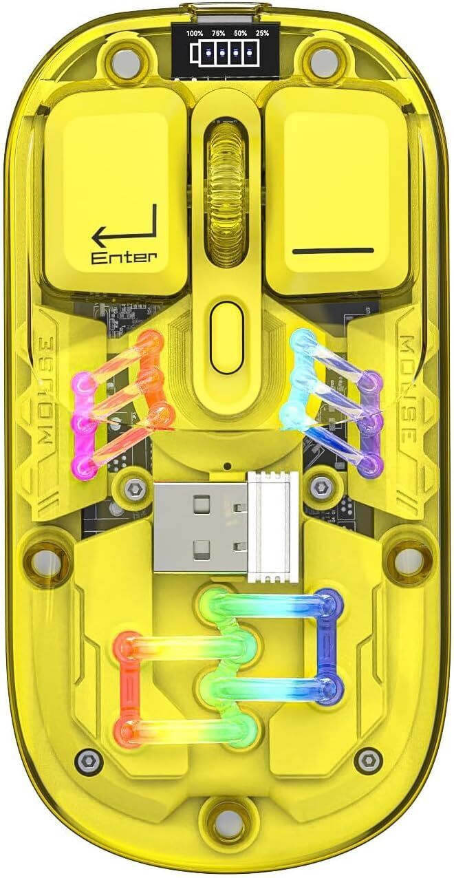 ELECTRO WOLF Transparent RGB Dual-mode 2.4GHz/BT5.0 Metal Roller Silent Power indicator light Wireless Ambidextrous Optical Gaming Mouse with Bluetooth-image-32